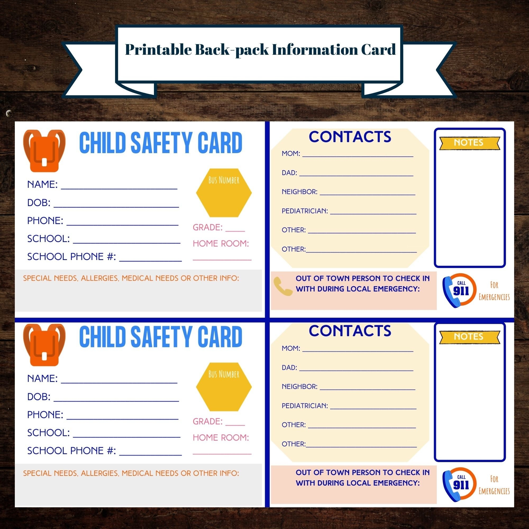 Child Id Card Etsy
