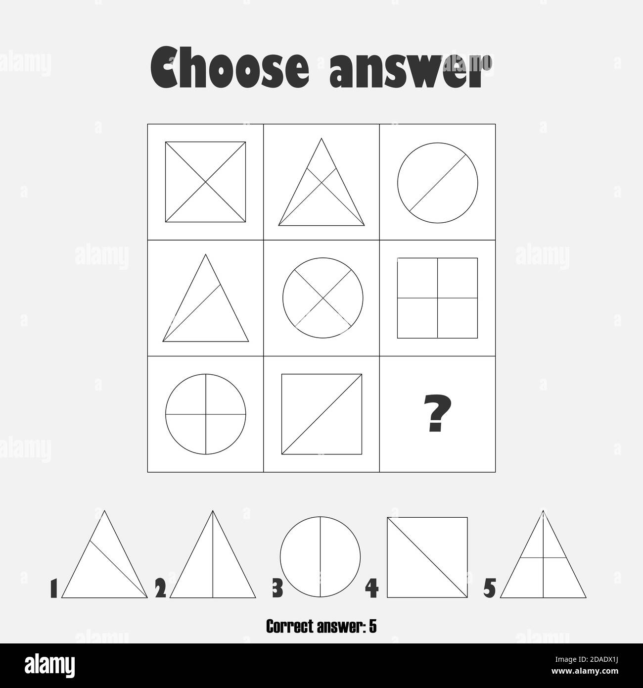 Choose Correct Answer IQ Test With Geometric Shapes For Children Fun Education Game For Kids Preschool Worksheet Activity Task For The Development Stock Vector Image Art Alamy