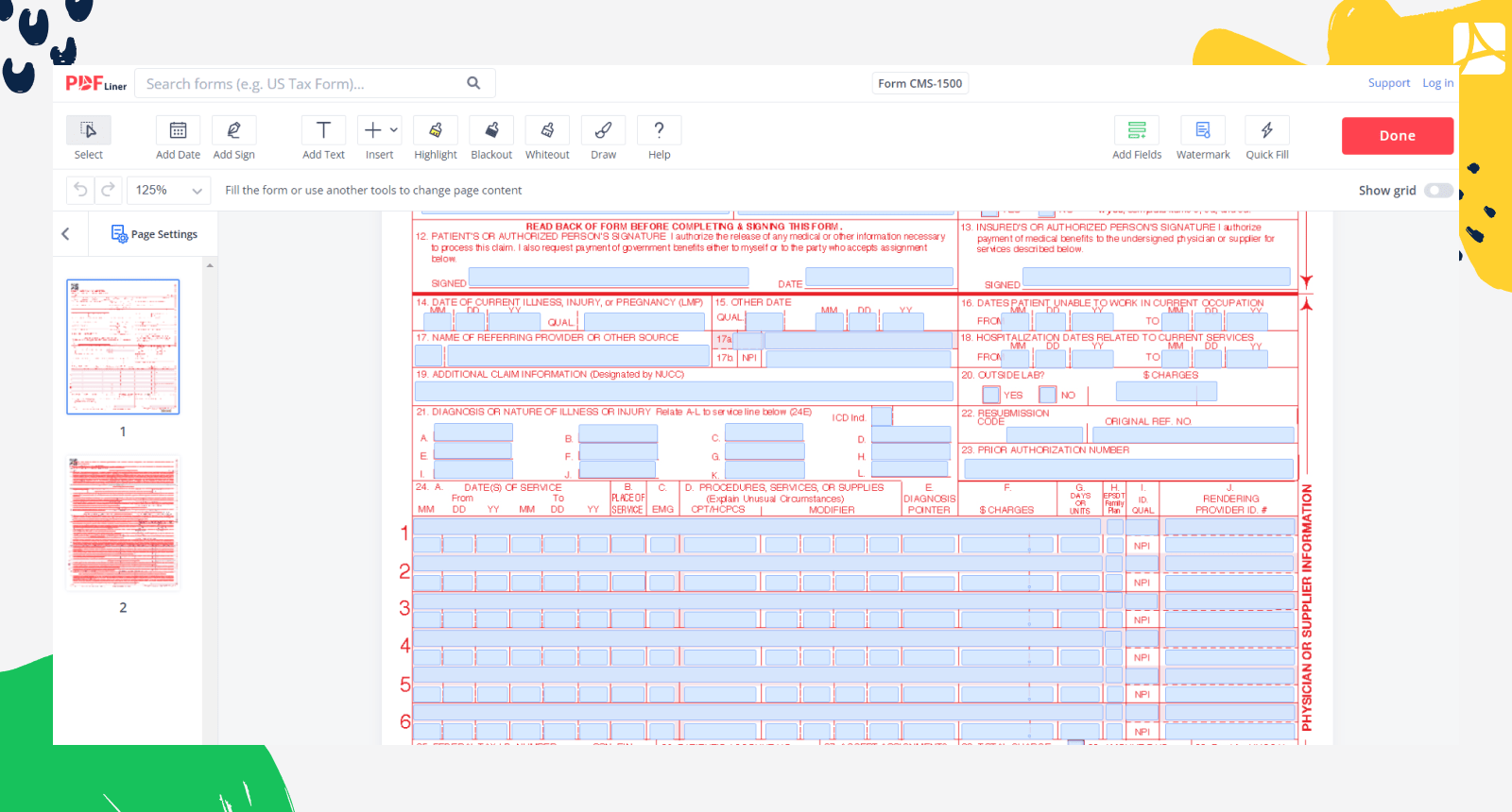 CMS 1500 Form For Healthcare Billing PDFLiner Blank
