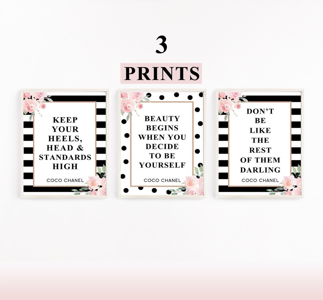 Coco Chic Set Of 3 Printable Wall Art Fashion Quote Print Floral Chic Inspirational Quotes Office Wall Art Prints Nursery Art Etsy