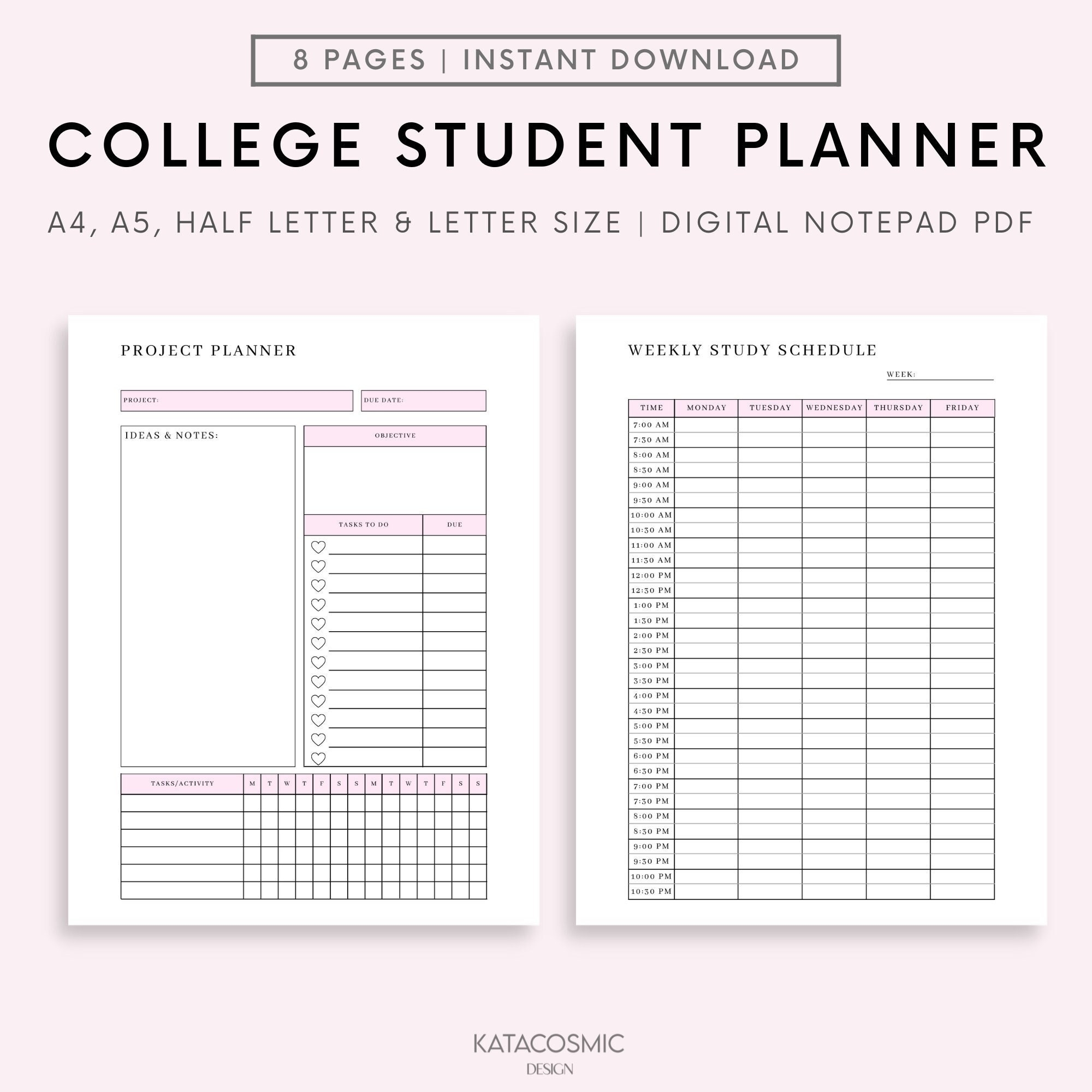College Student Weekly Planner Printable Student Planner College Planner School Planner INSTANT DIGITAL DOWNLOAD Etsy