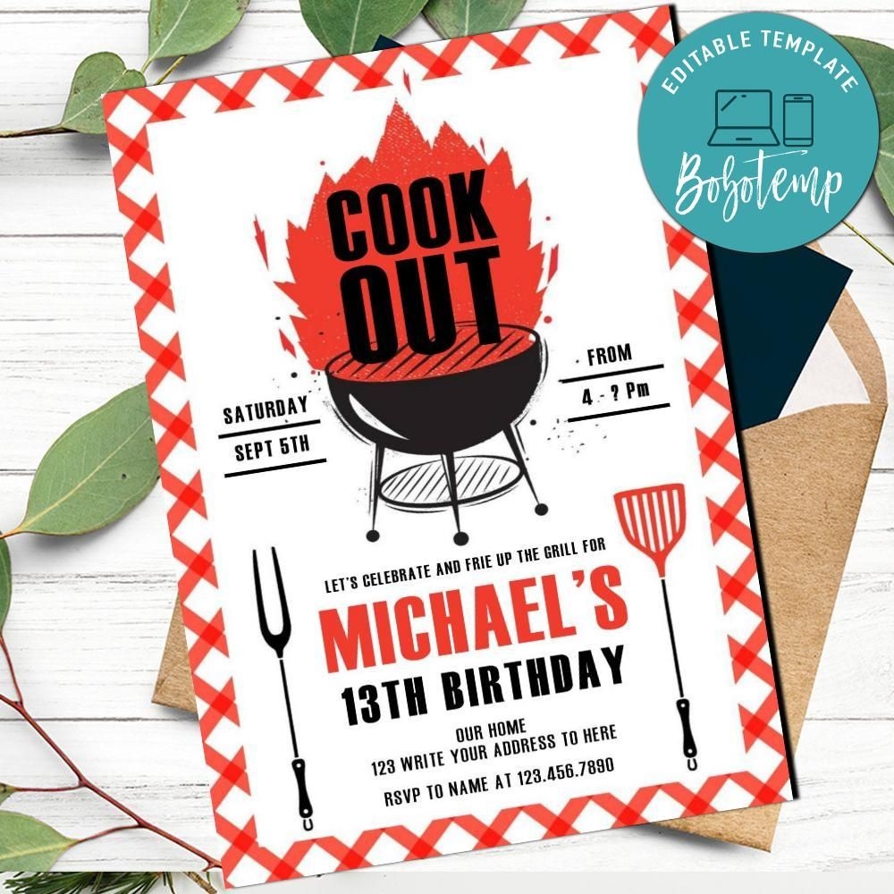 Cookout BBQ Invitation Customizable Template Instant Download Bobotemp
