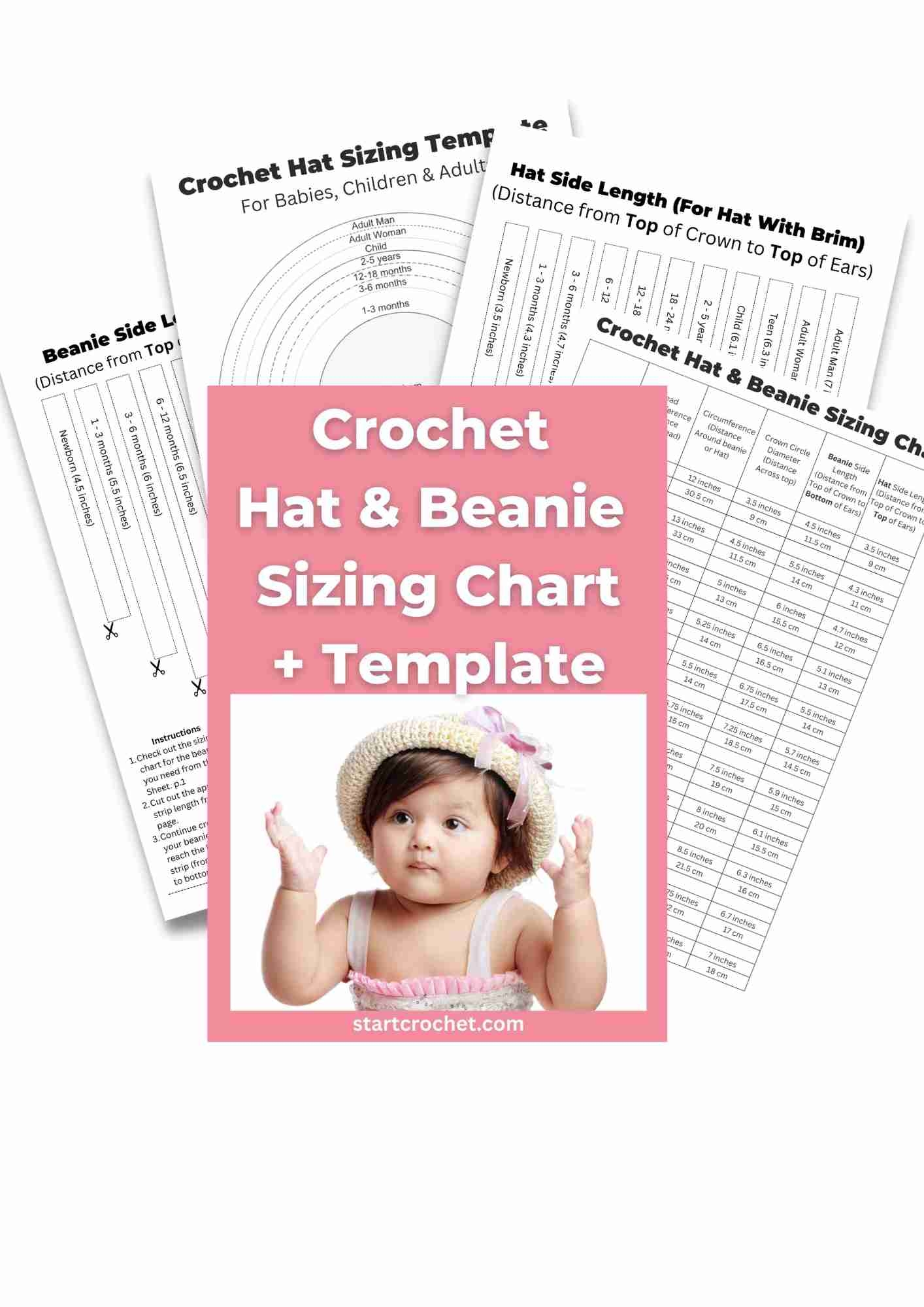 Crochet Beanie Hat Sizing Chart Template Printable PDF Start Crochet