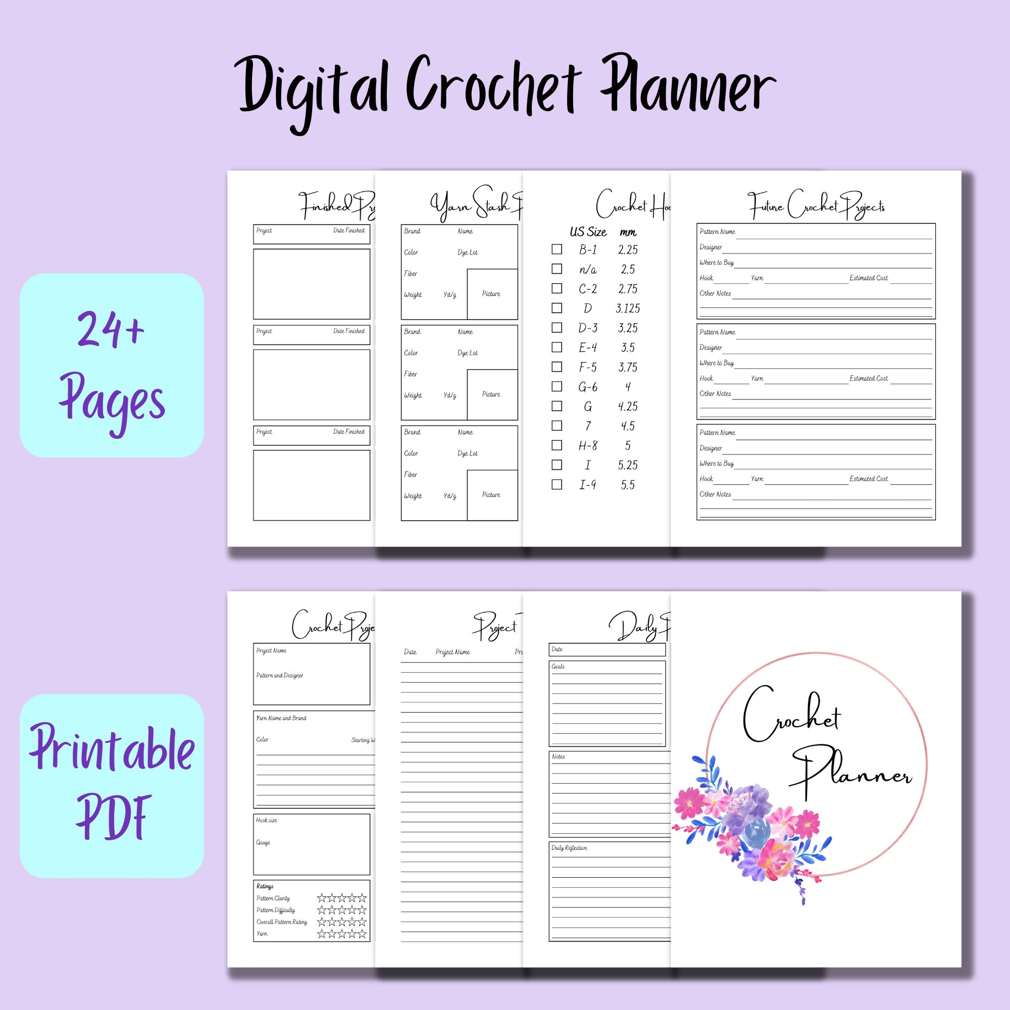 Crochet Planner PDF Crochet Journal Printable Crochet Planner Yarn Craft Planner Digital Crochet Journal PDF Download Etsy