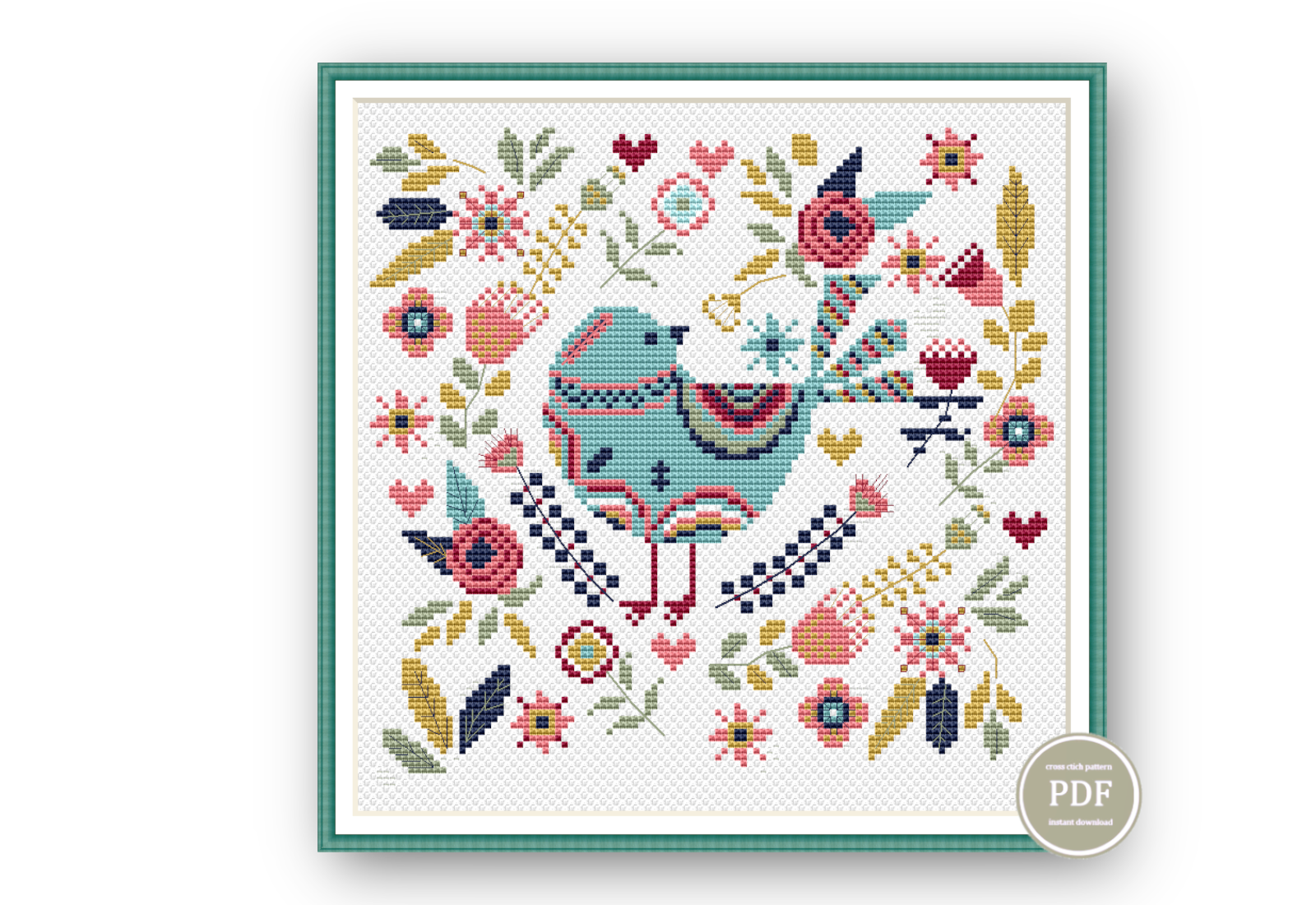 Cross Stitch Pattern Scandinavian Bird Nordic Embroidery PDF 171