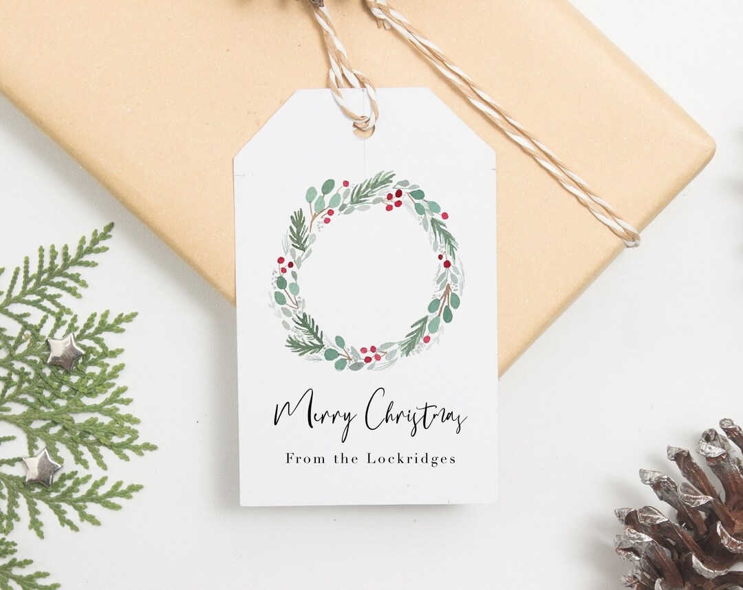 Custom Set Of 24 Watercolor Christmas Gift Tags FREE SHIPPING Personalized Gift Tags Merry Christmas Tag Christmas Wreath Gift Tag Etsy