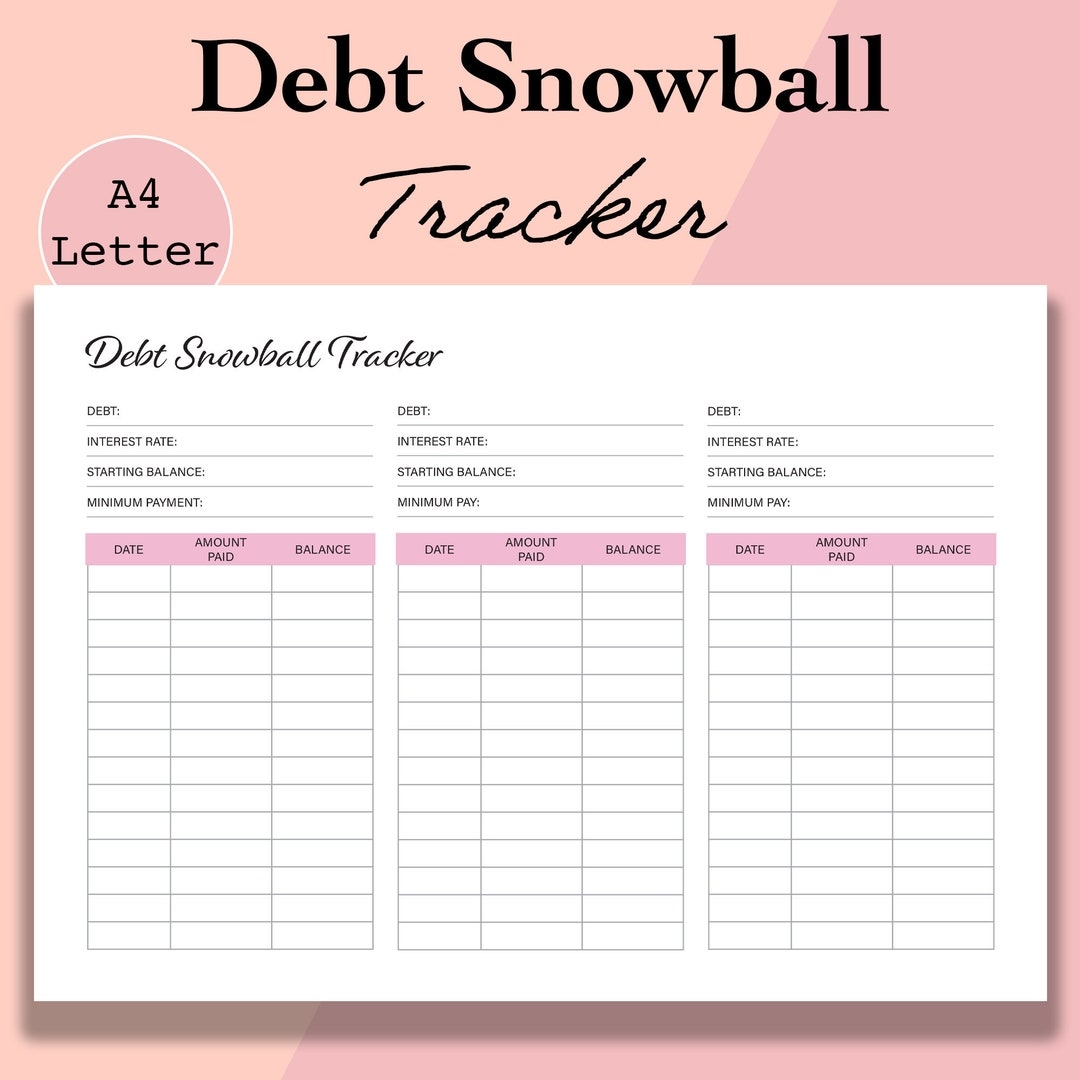 Debt Snowball Tracker Printable Debt Free Chart Debt Payoff Worksheet Debt Payment Debt Progress Journal A4 Letter Digital Download Etsy