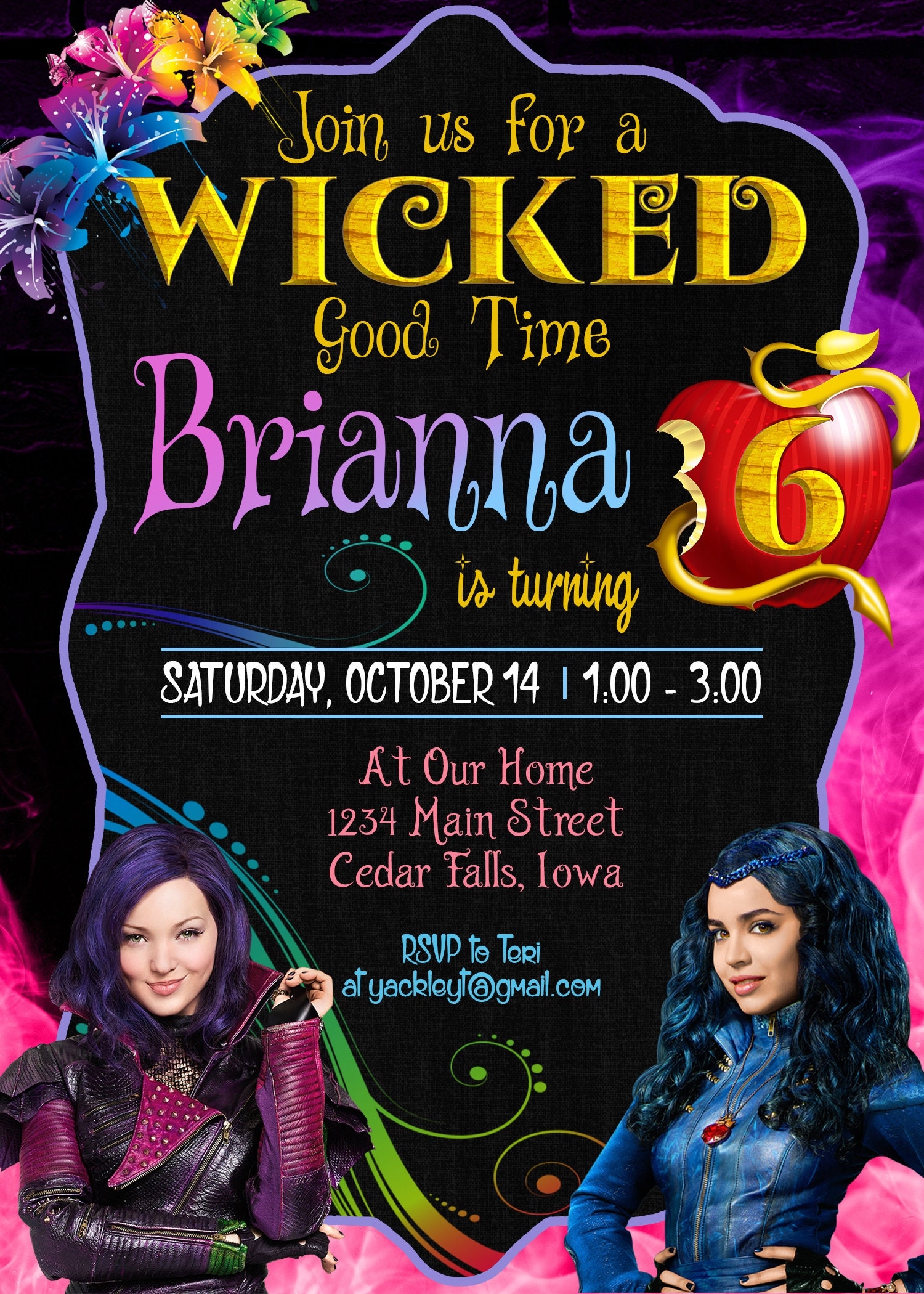 Descendants Birthday Party Invitation Etsy