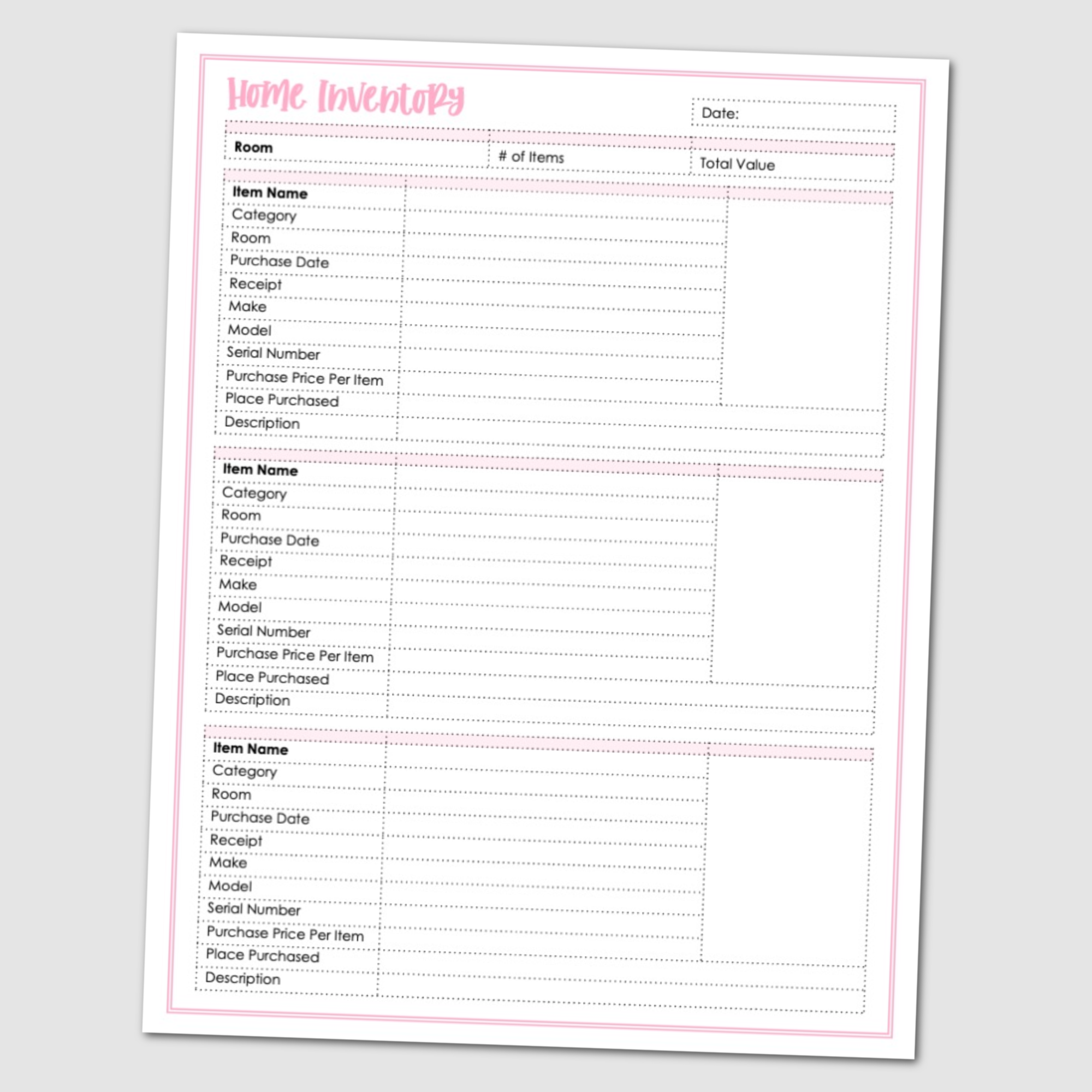 Detailed Home Inventory Add On Editable Printable Krafty Planner