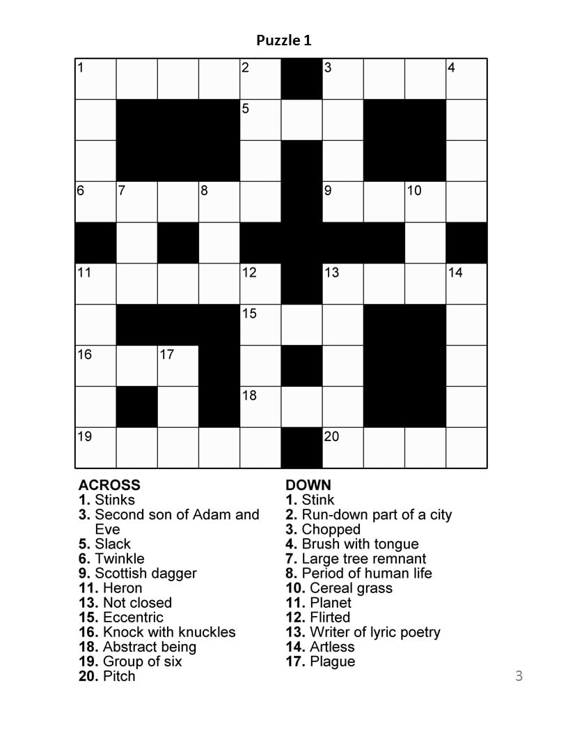 Free Printable Easy Crossword Puzzles