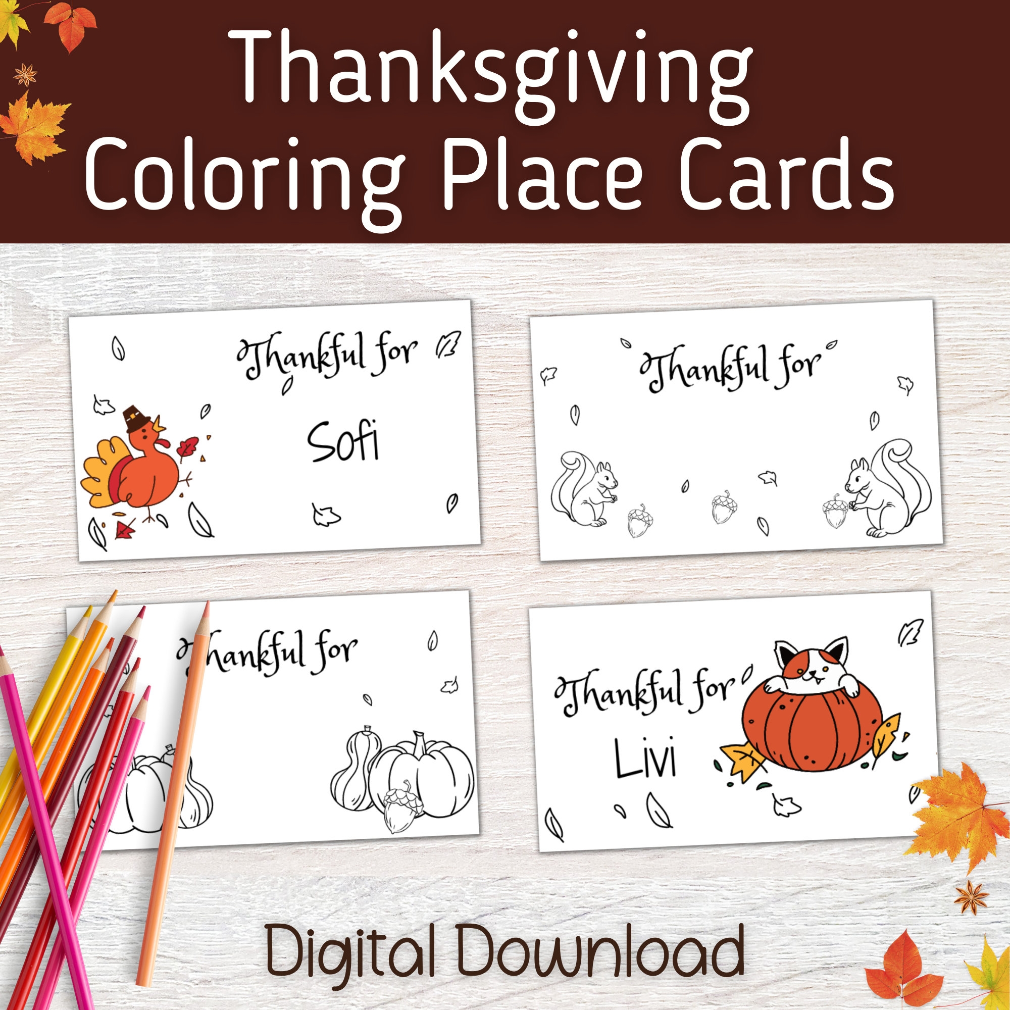 DIY Thanksgiving Place Cards Thanksgiving Coloring Place Cards Kids Thanksgiving Activity Fall Place Cards Printable Thanksgiving Table Etsy