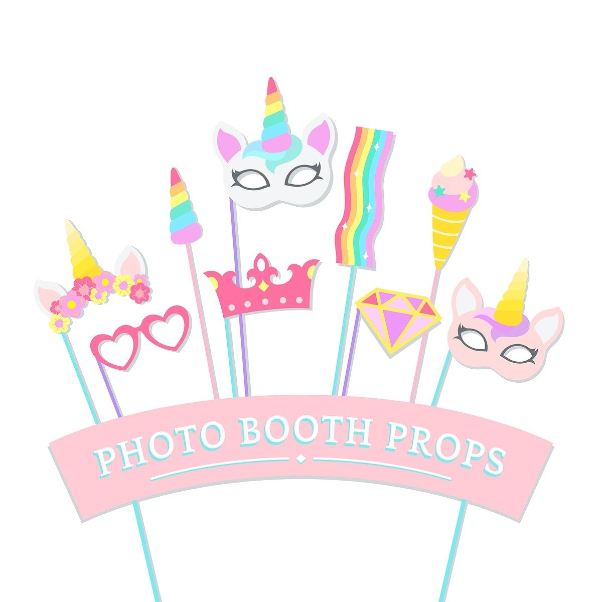 Download Premium Vector Of Cute Unicorn Photo Booth Party Props Vector By Tang About Unicorn Photobooth Props Unicorn Crown Happy Birthday Flowers And Magic Icon 537621