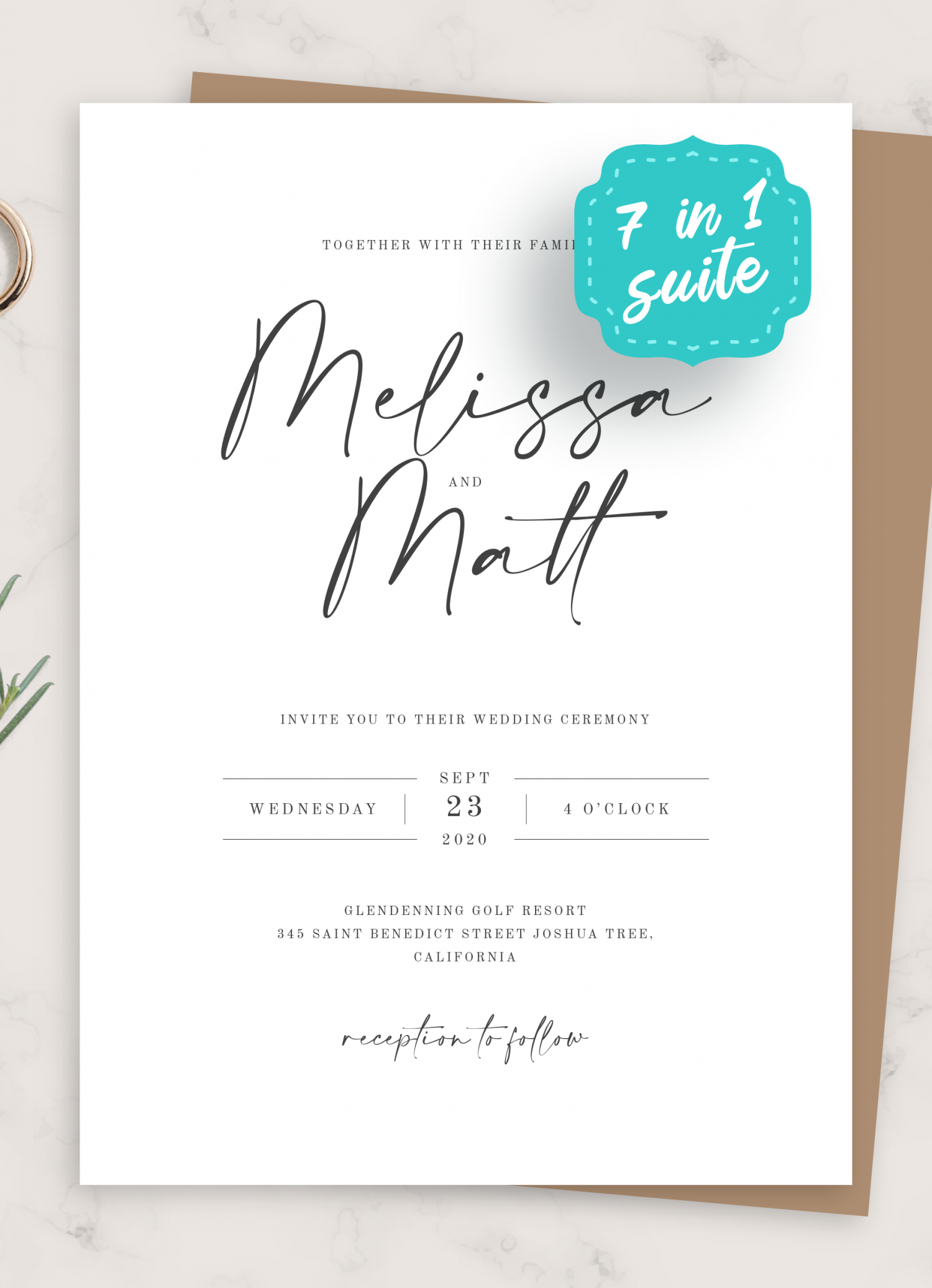 Download Printable Simple Minimalist Wedding Invitation Suite PDF
