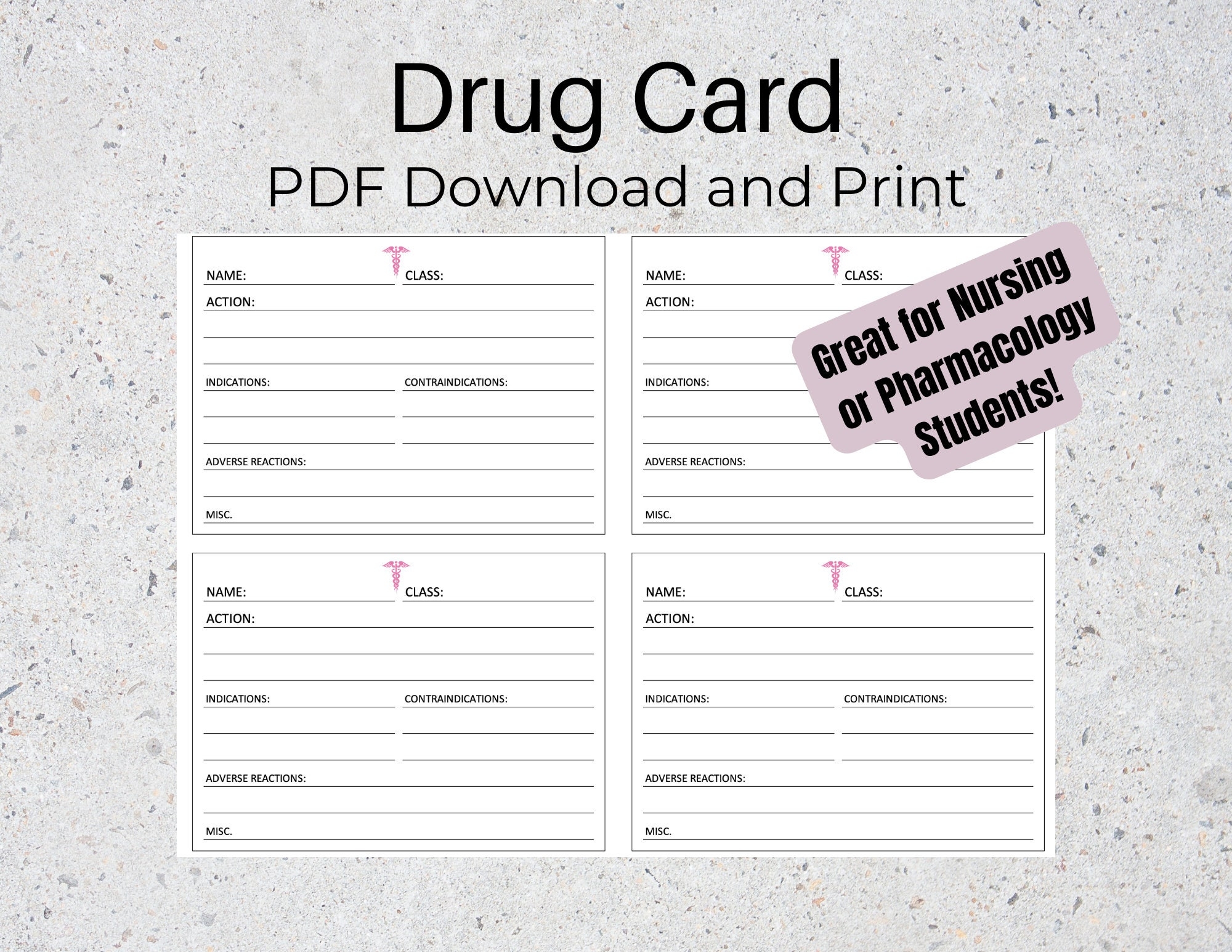 Drug Card PDF Printable Download And Print Great For Nursing Or Pharmacology School A4 US Letter Size 4 Per Sheet Etsy