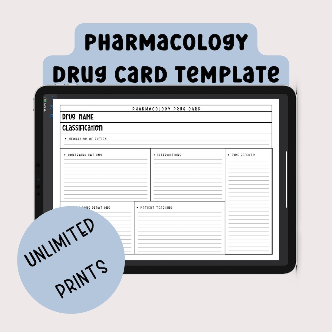 Drug Card Printable Pharmacology Template Nursing School Pharmacy Tech Etsy Sweden