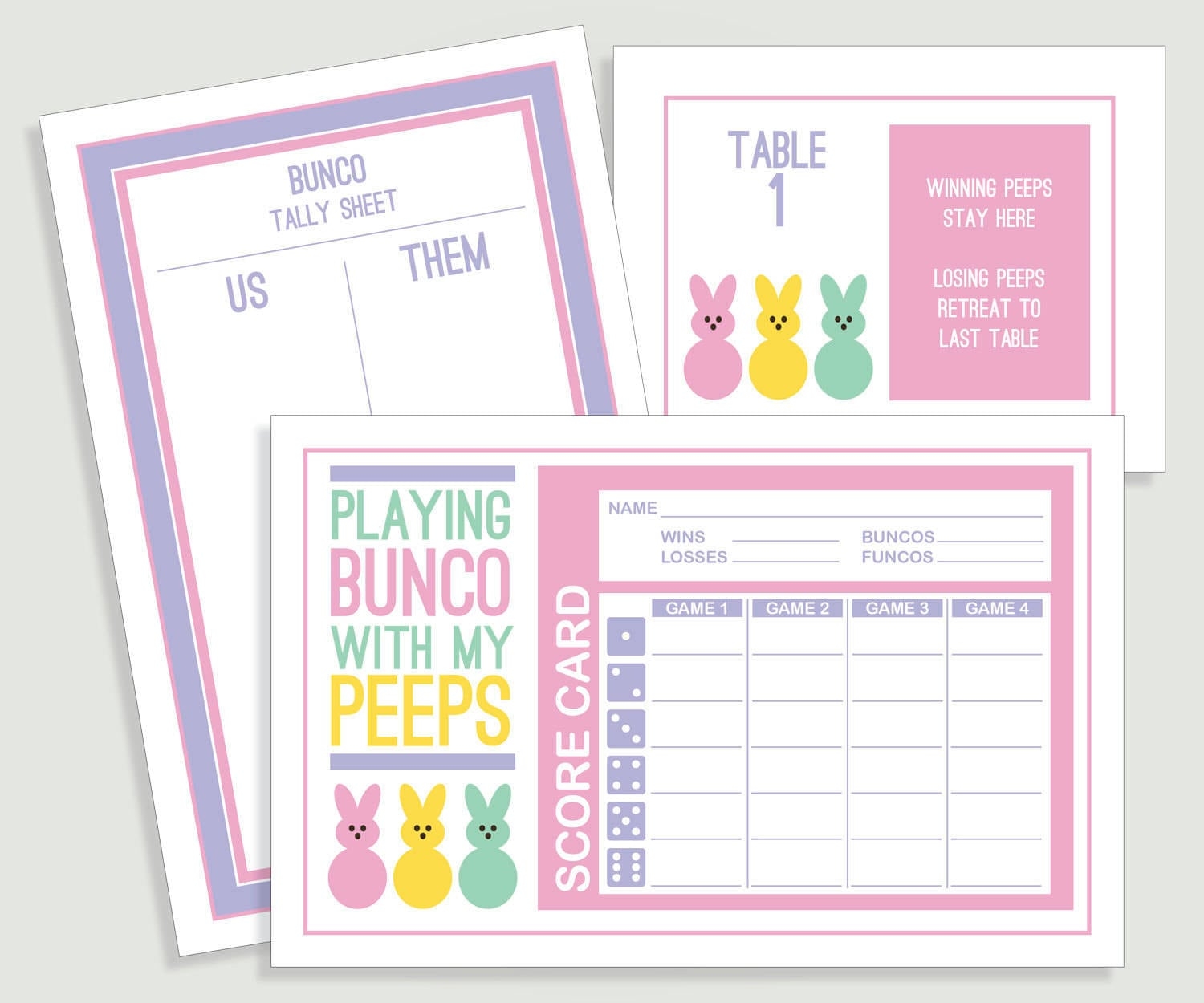 Easter Bunco Score Card Set Spring Bunco Tally Sheet And Table Cards Instant Download 00102 ID Etsy
