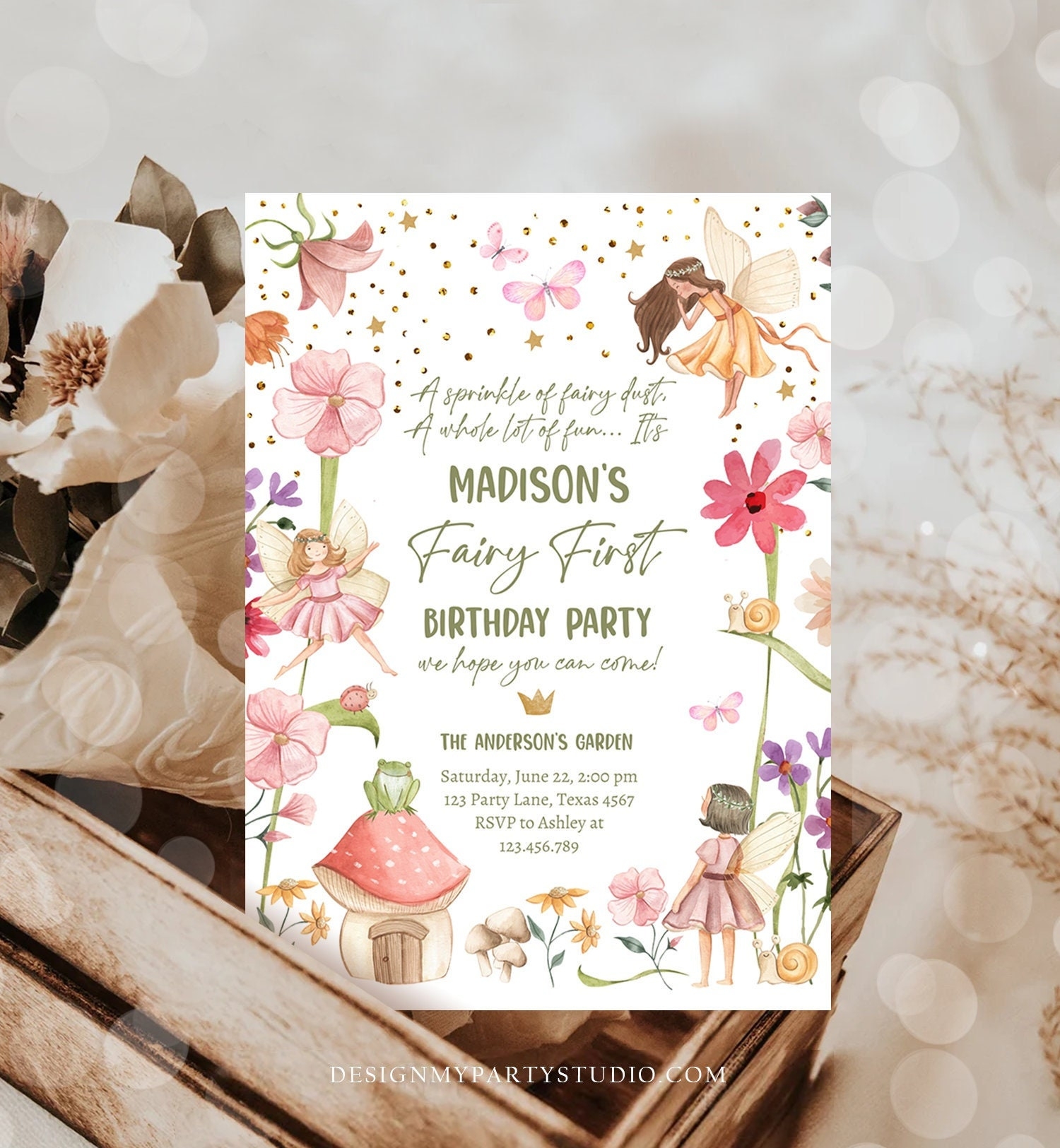 Editable Fairy First Birthday Invitation Fairy Garden Birthday Fairy Forest Girl 1st Birthday Magical Download Printable Template Corjl 0406 Etsy