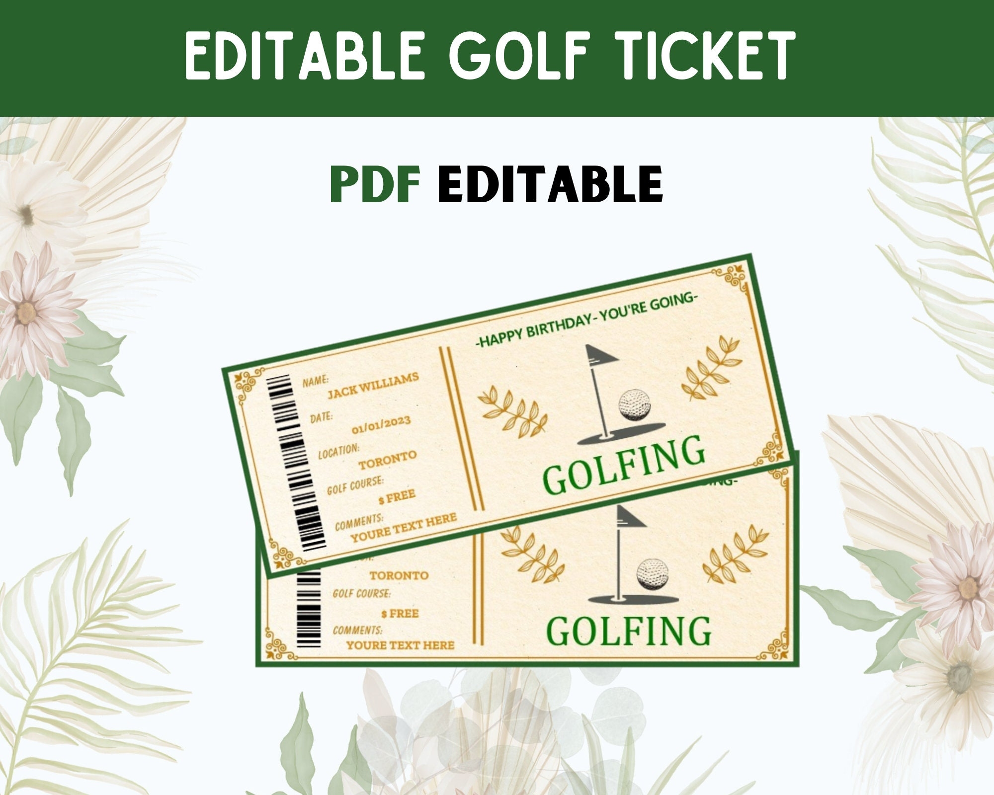 Editable Golf Ticket Template Golf Gifts For Men Ticket Invitation Ticket Template Golf Birthday Party Instant Download Pdf Etsy