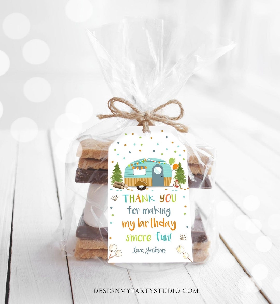 Editable S more Fun Tags Thank You Happy Camper Birthday Party Favor Tags Smore Fun Camping Boy Adventure Template Digital Printable 0342 Etsy