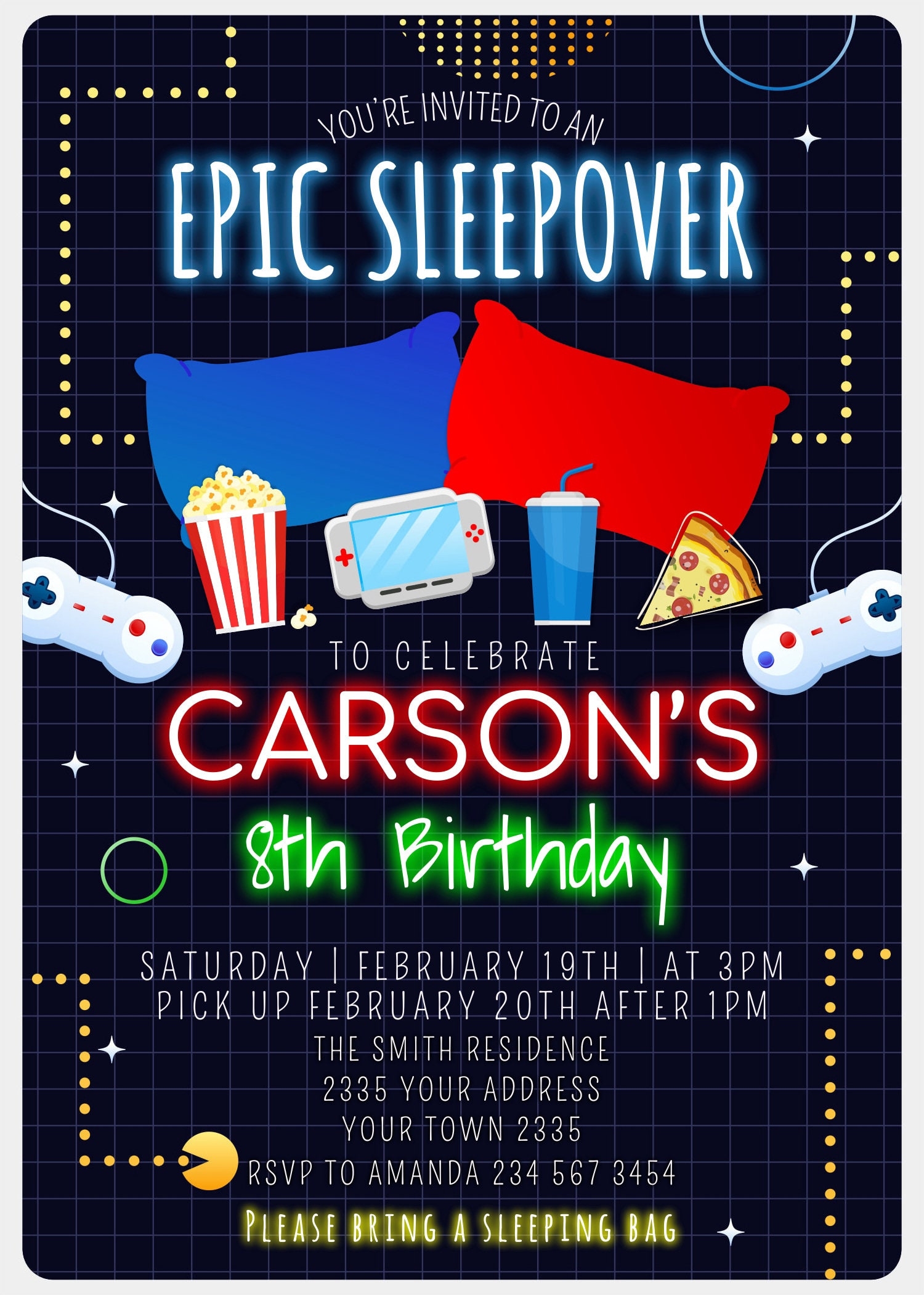 Editable Sleepover Boy Birthday Party Invitation Boy Sleepover Invitation Video Game Party Invite Teen Invitation Any Age Digital File Etsy