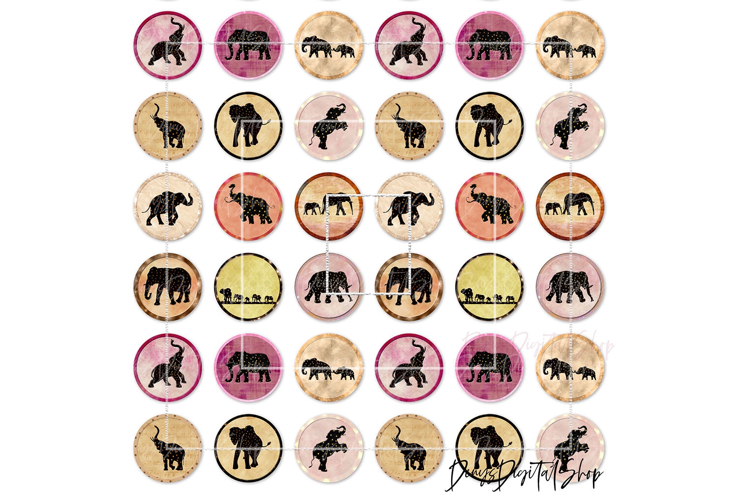 Elephants Digital Printable Sheet Cabochon Images By DenysDigitalShop TheHungryJPEG