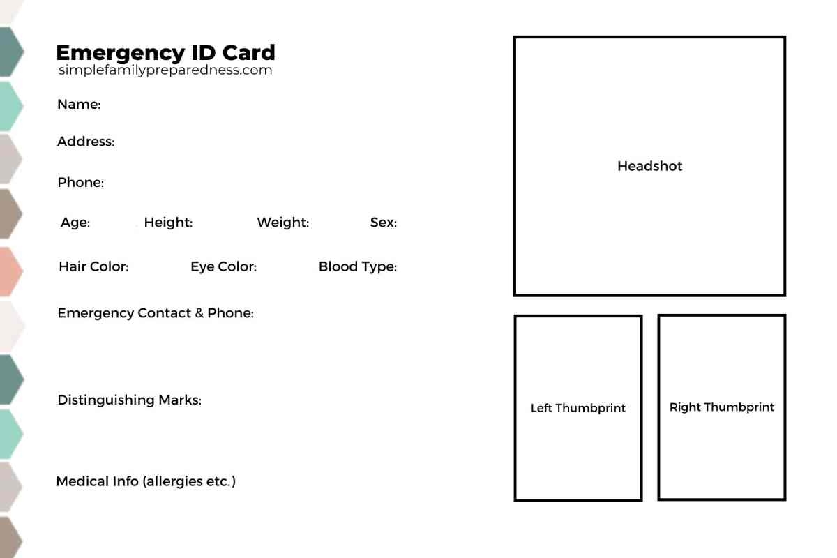 Emergency Printable ID Card For Kids Adults