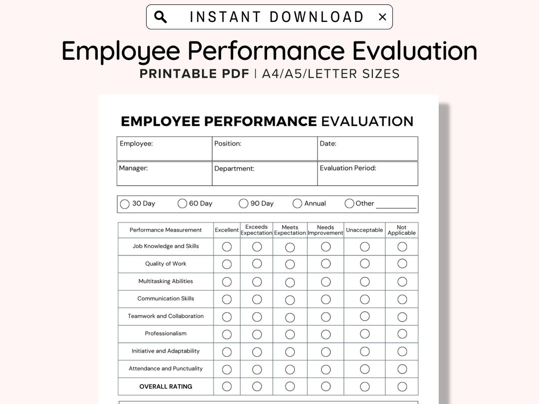 Employee Performance Evaluation Template Employee Performance Review Human Resources Employee Performance Evaluation Form Contract PDF Etsy