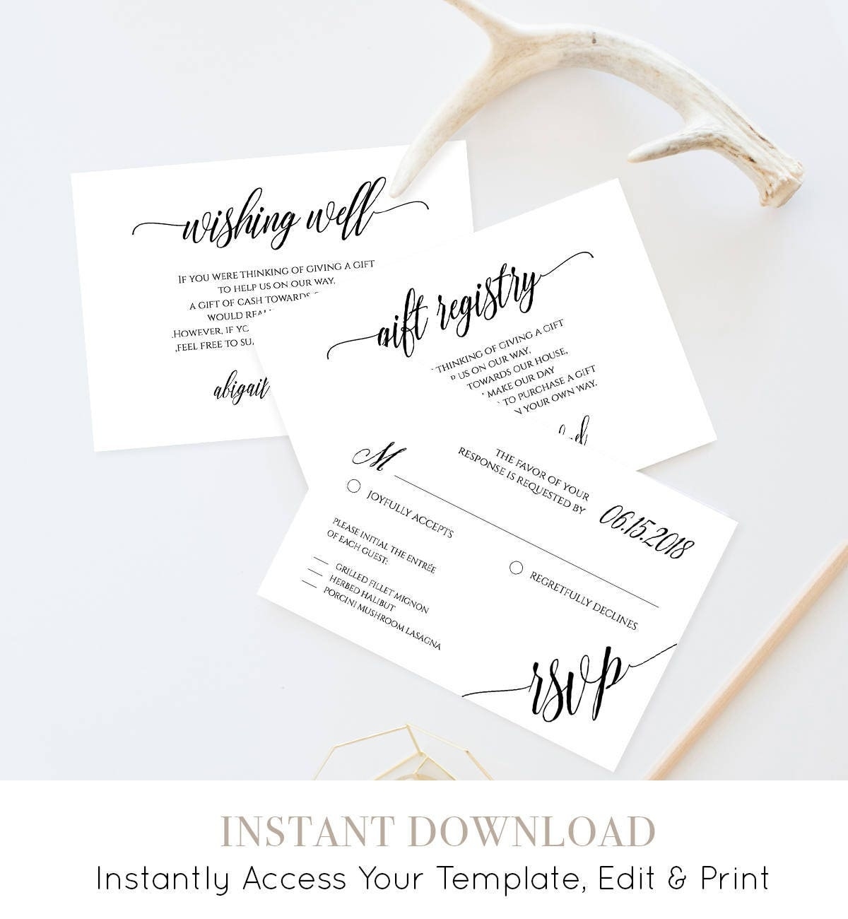 Enclosure Card Template Printable Insert Card Editable File For Wedding Details RSVP Gift Registry Wishing Well 101EC 014 020 022 023