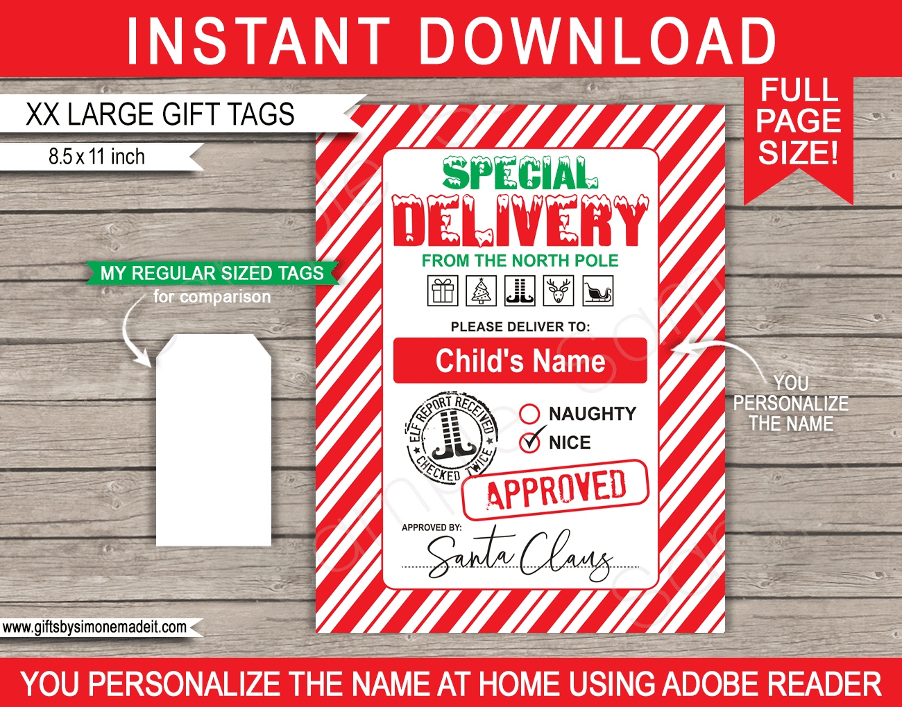 Extra Large Santa Gift Tag Template Printable Christmas Gift Label