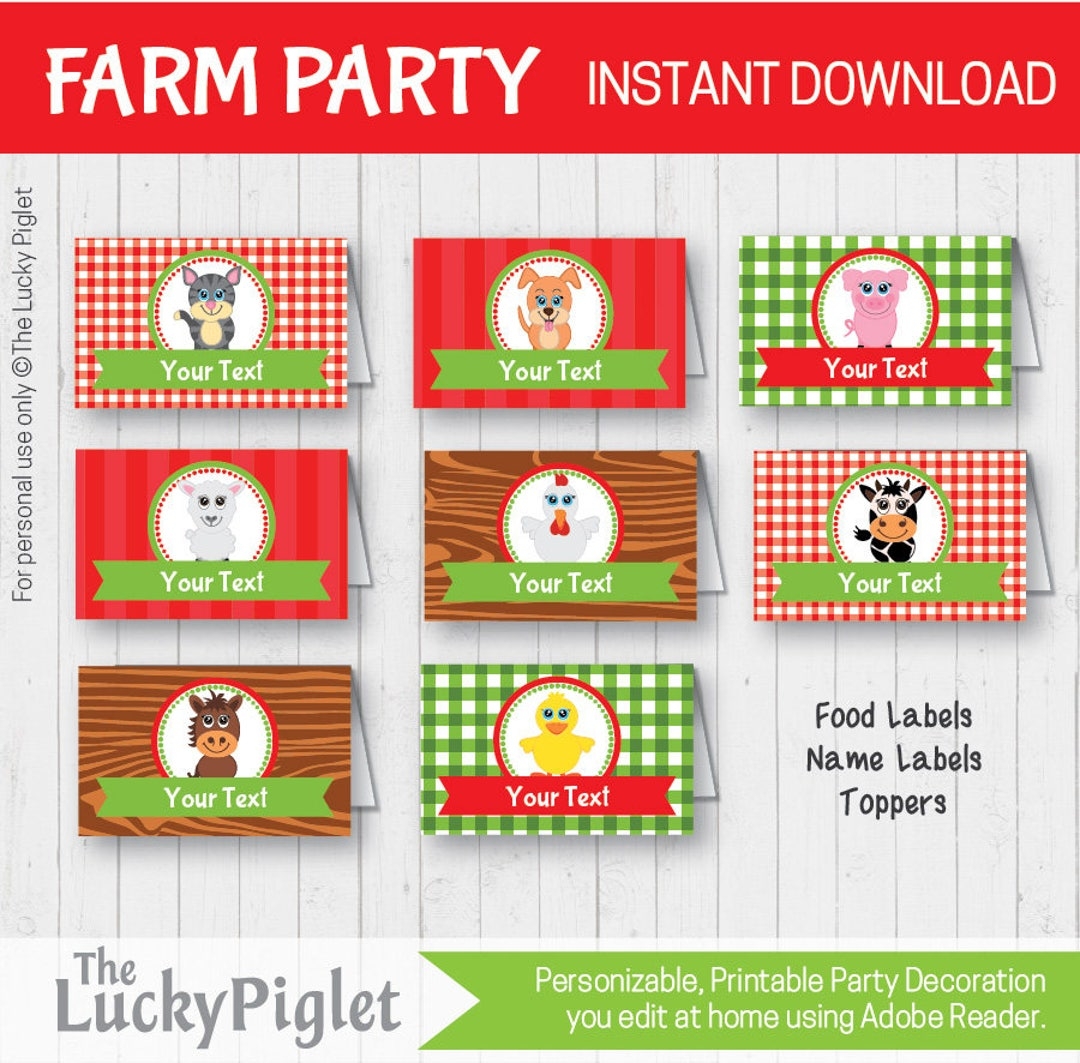 FARM PARTY Food Labels Barnyard Food Labels Toppers Place Cards Farm Party Printables Instant Download Edit Text In Adobe Reader Etsy