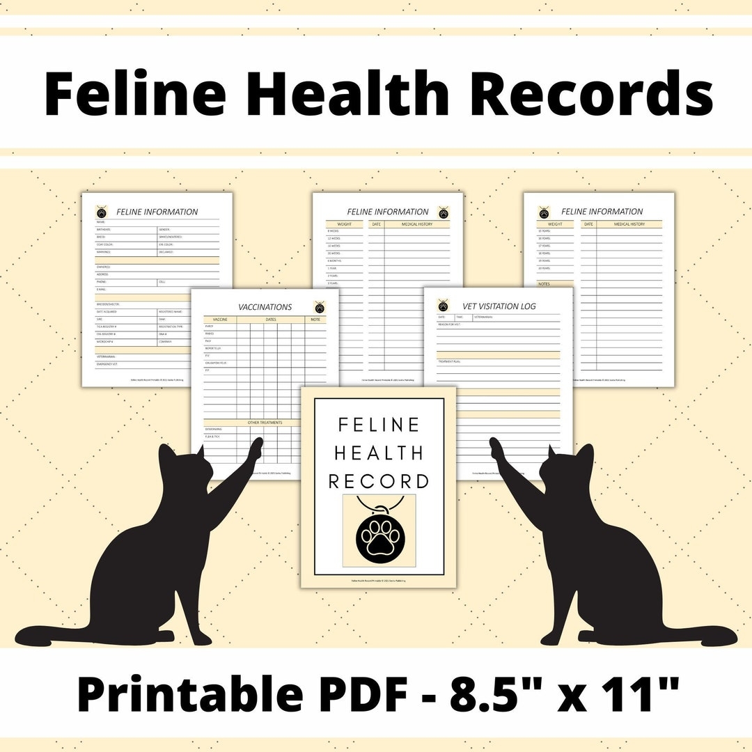 Feline Health Record Cat Health Record Cat Vaccination Record Pet Planner Veterinarian Visits Kitten Medical Health Record Cat Shots Etsy