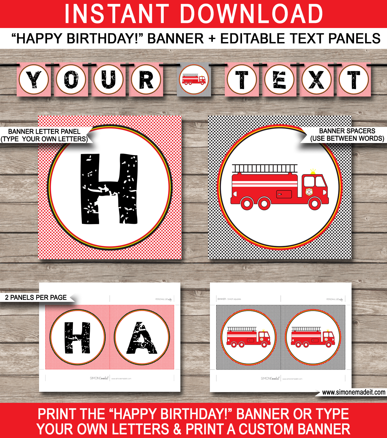 Fireman Party Banner Template Birthday Banner Editable Bunting