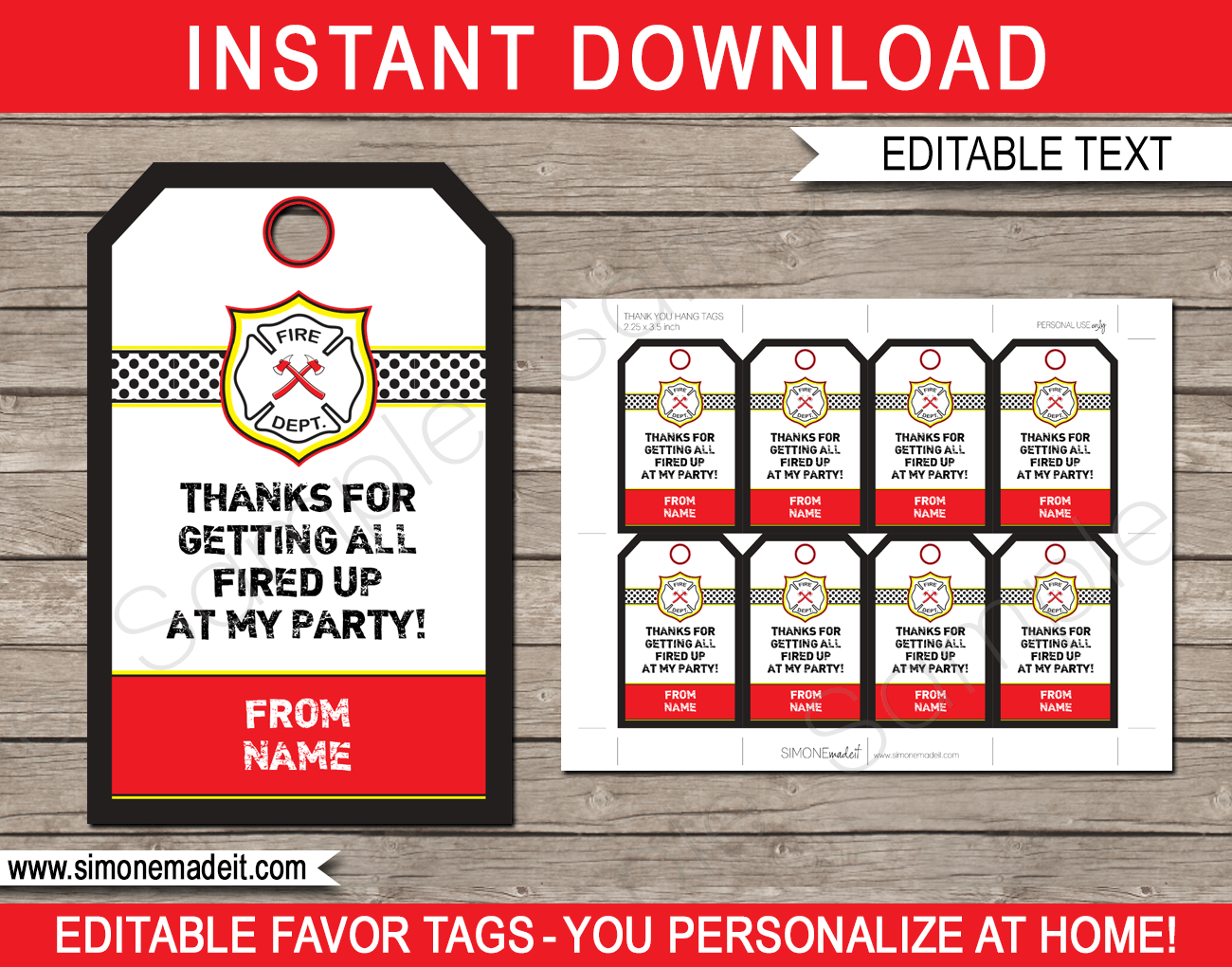 Fireman Party Favor Tags Thank You Tags Birthday Party