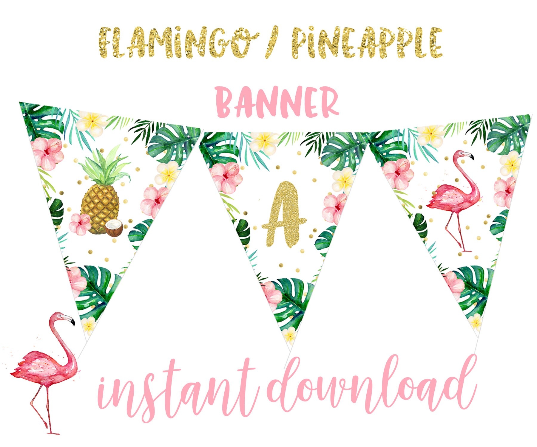 Flamingo Banner Tropical Flamingo Birthday Party Banner Pineapple Baby Shower Banner Pineapple Bridal Shower Banner Luau Instant Download Etsy