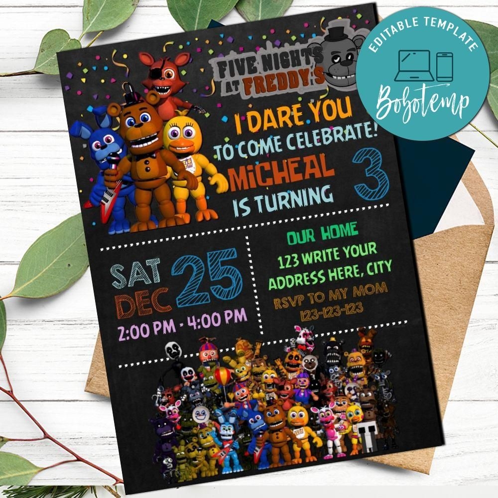Fnaf Birthday Invitation Template To Print At Home DIY Bobotemp