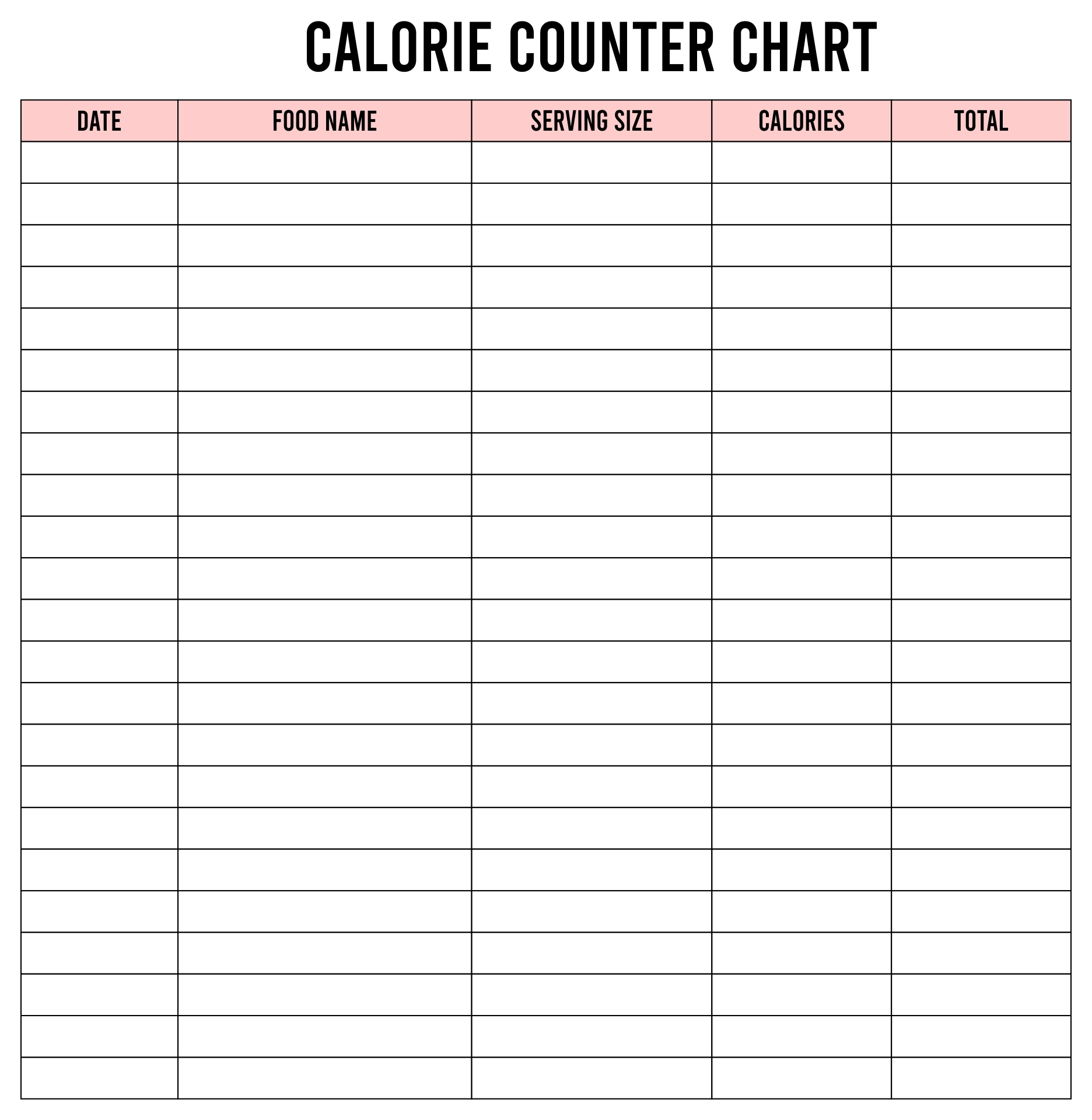 Food Calorie Chart 10 Free PDF Printables Printablee