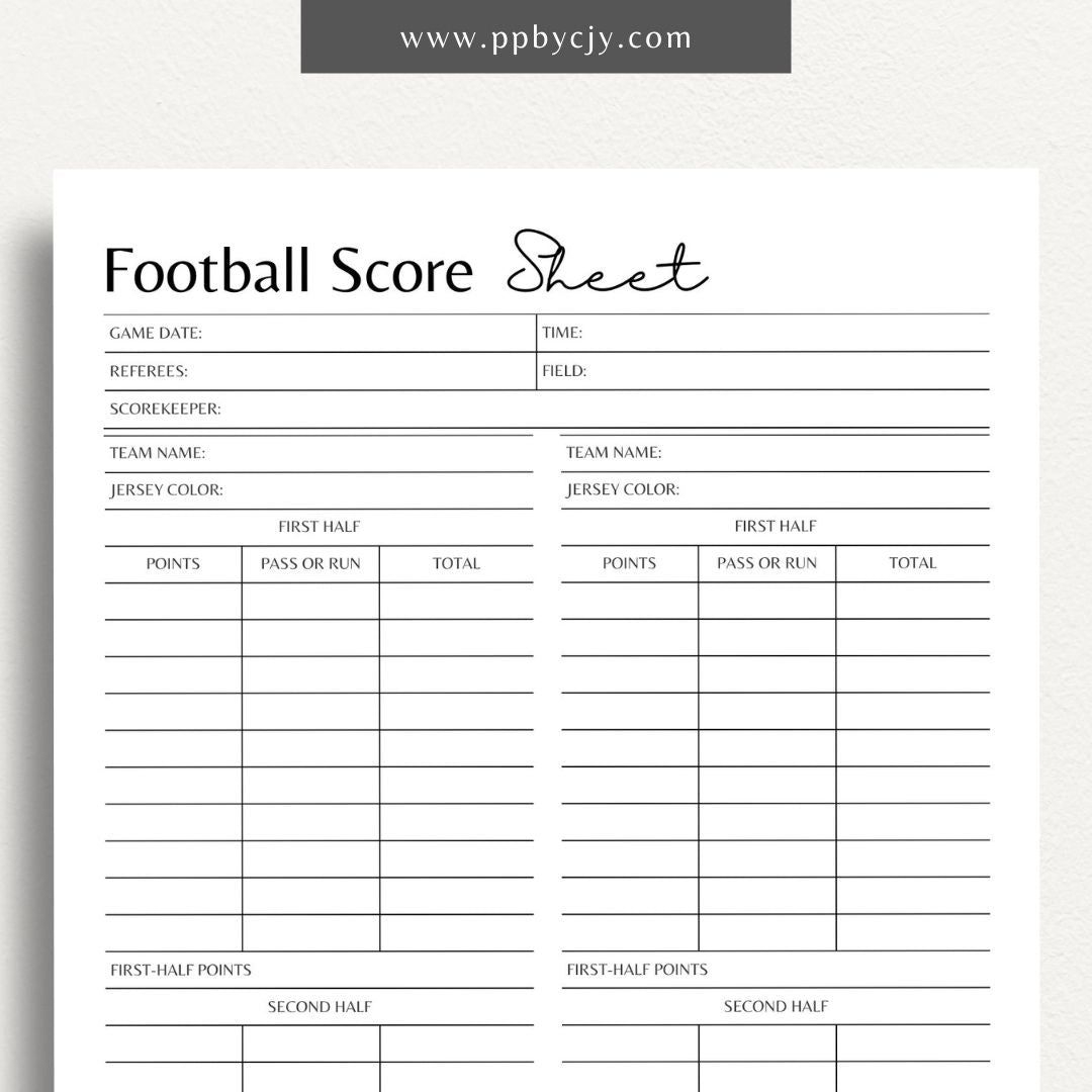 Football Score Sheet Printable Template