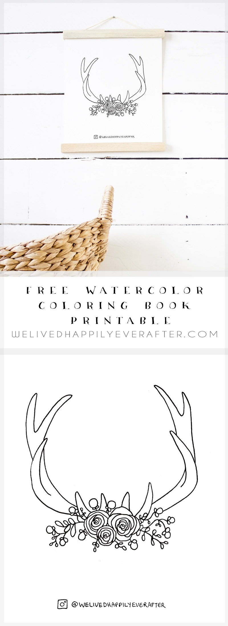 Free Antler Bouquet Adult Coloring Sheet Printable For Watercolors We Lived Happily Ever After