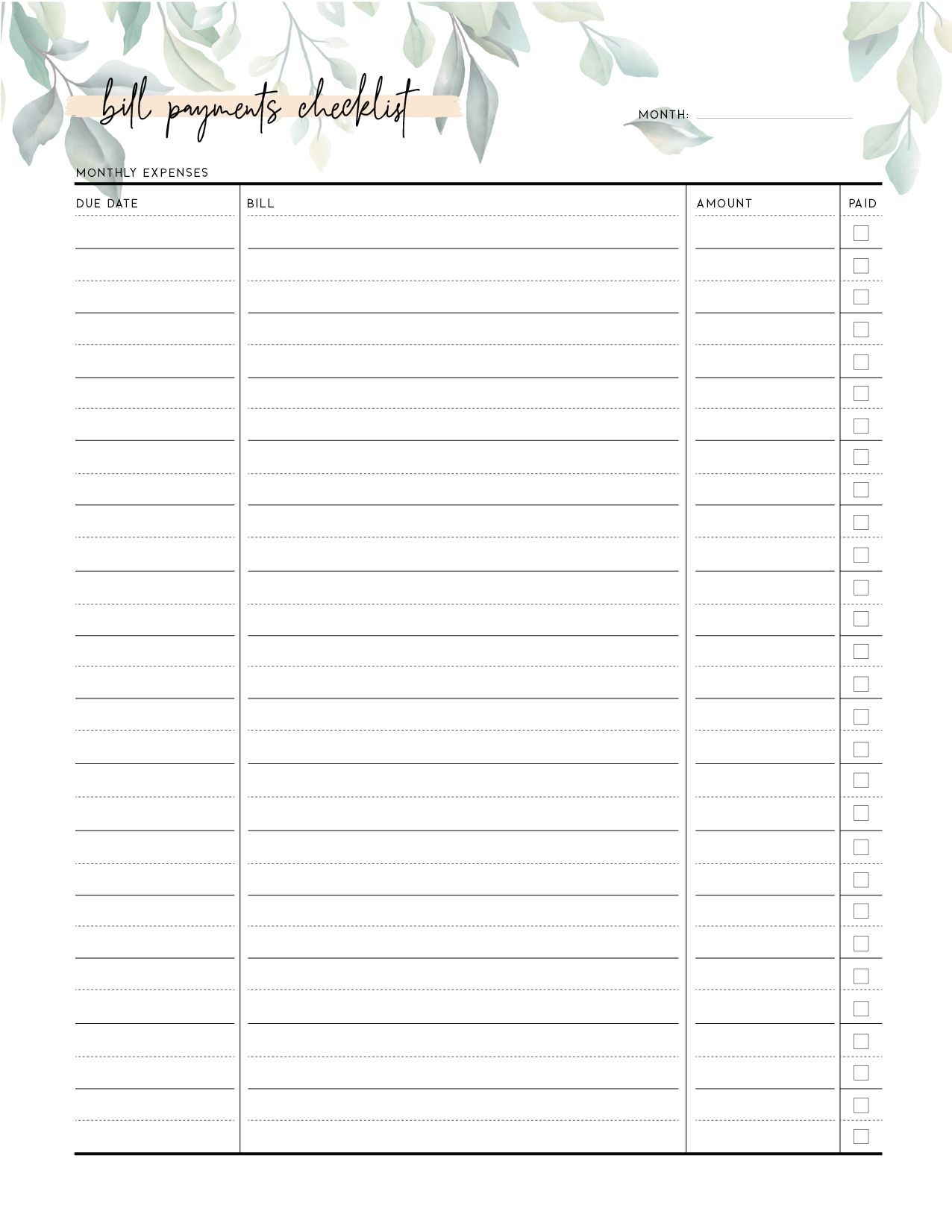 FREE Bill Payment Checklist PDF World Of Printables