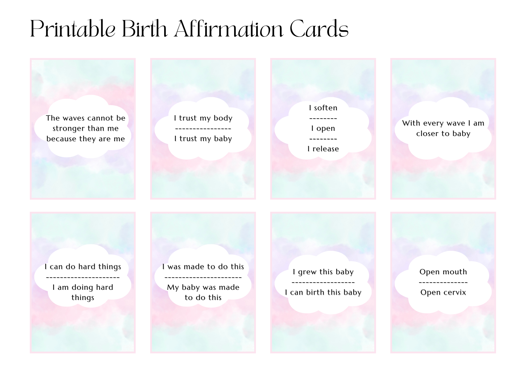 Free Printable Birth Affirmation Cards