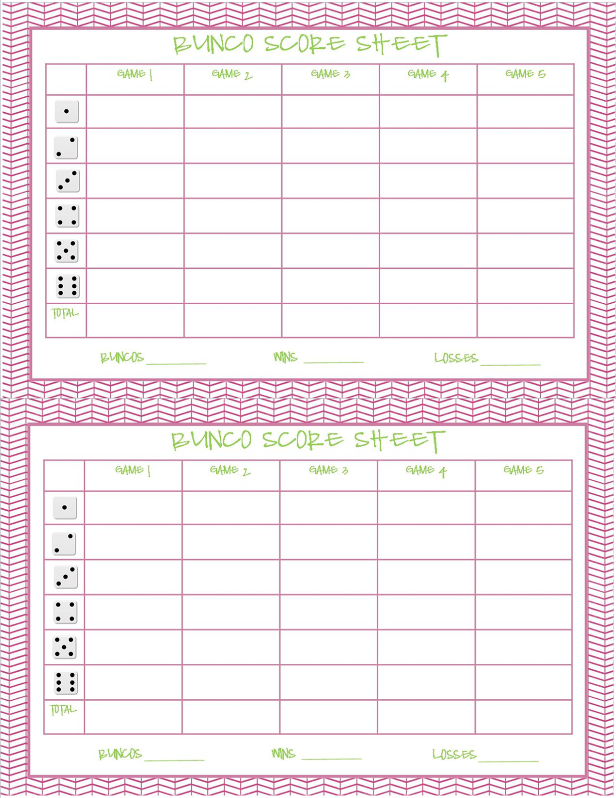 Free Bunco Printable