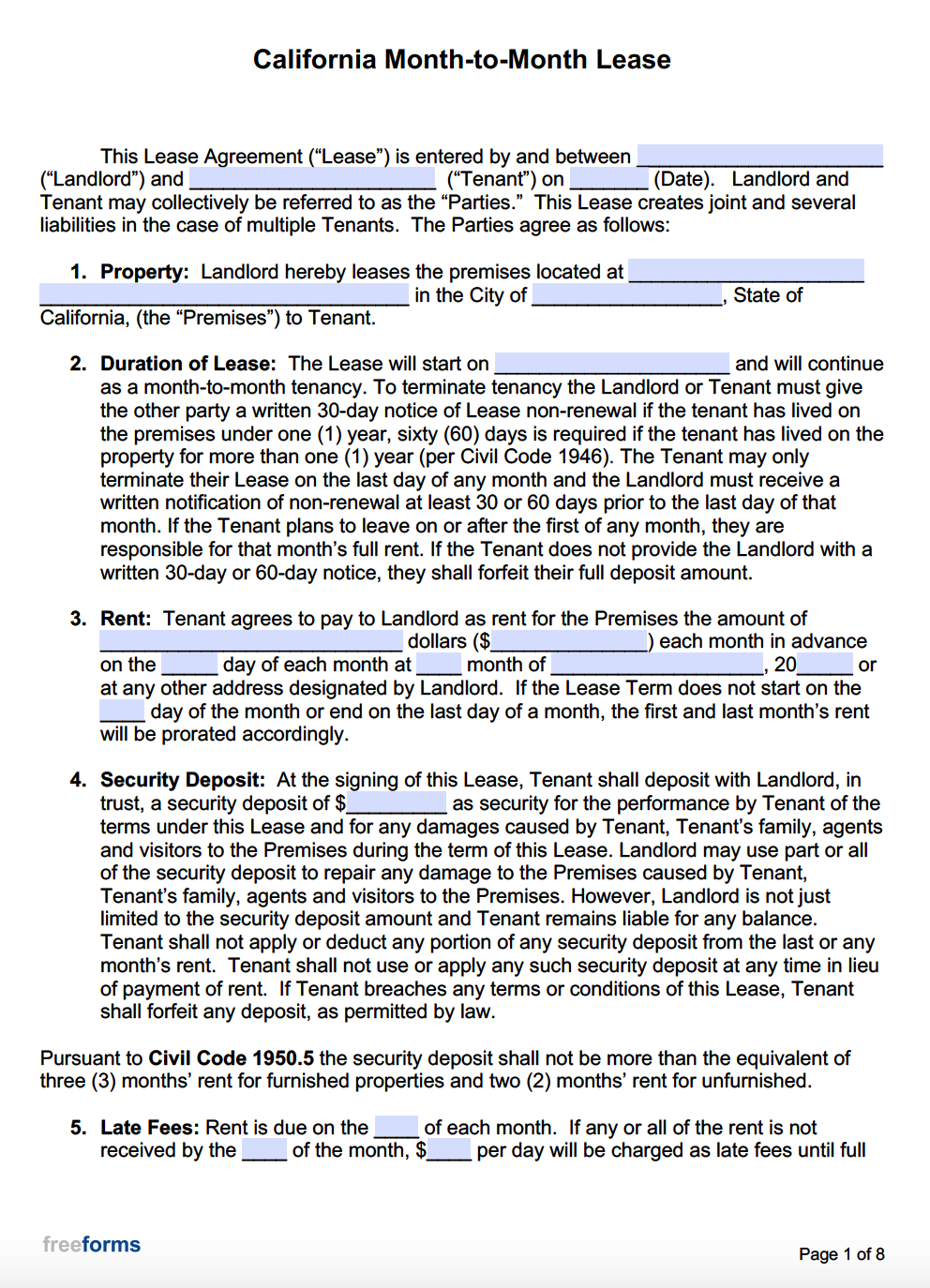 Free Printable California Rental Agreement