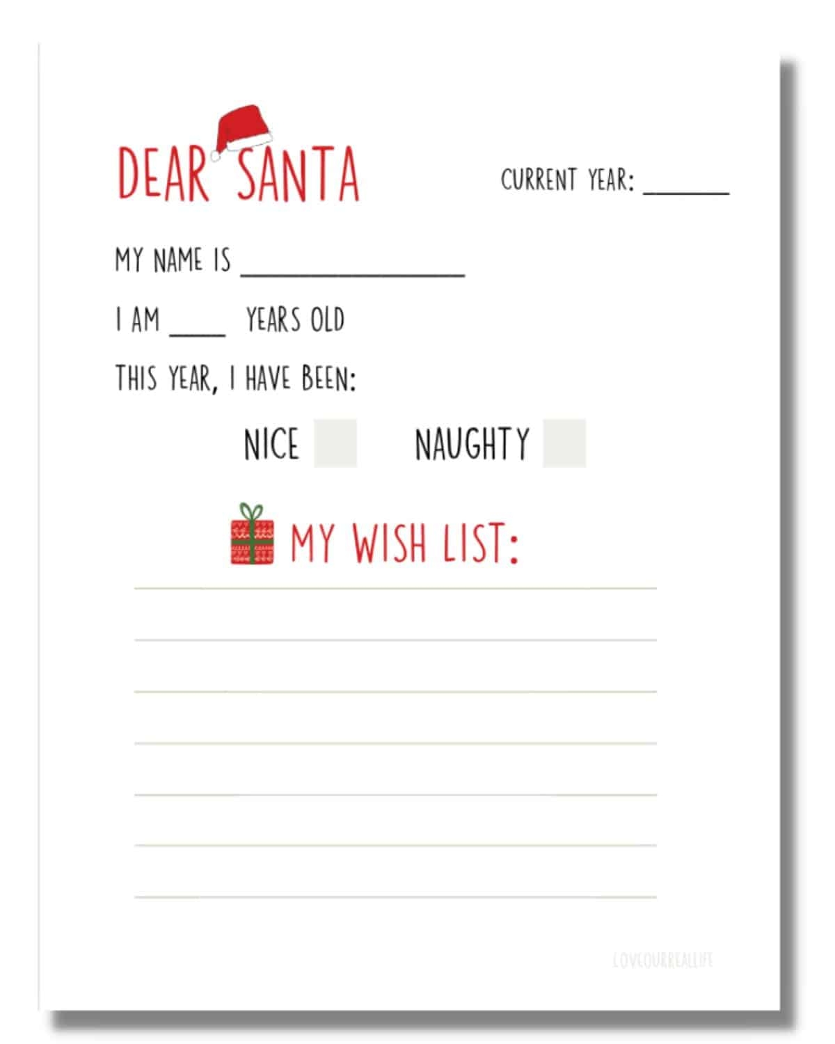 FREE Christmas Wish List Printable Template For Gift List Love Our Real Life