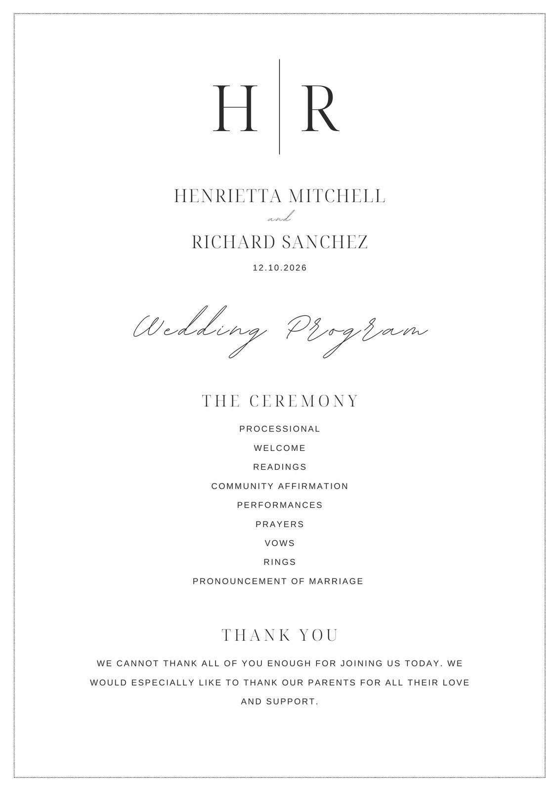 Free Custom Printable Wedding Program Templates Canva