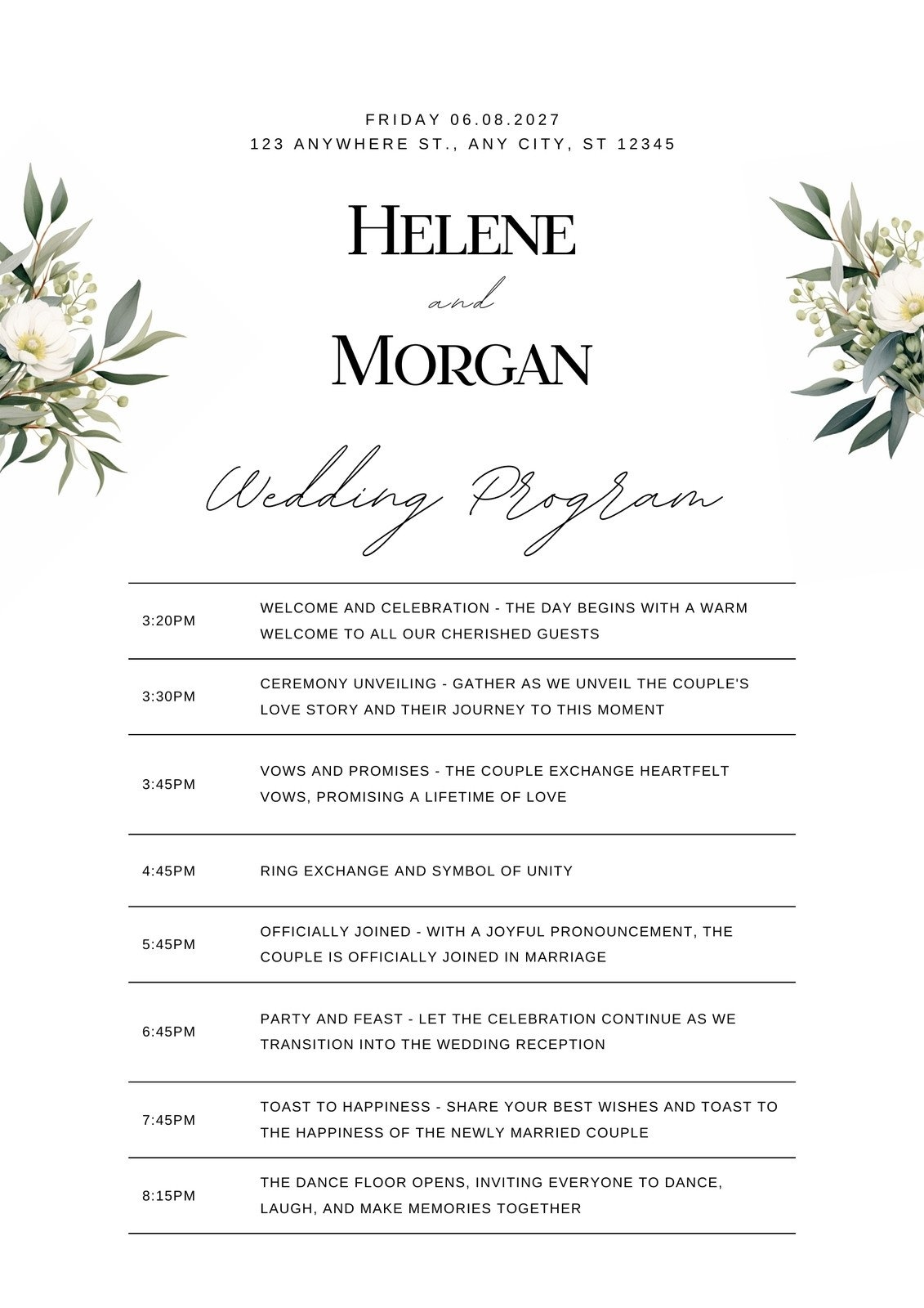 Free Custom Printable Wedding Program Templates Canva