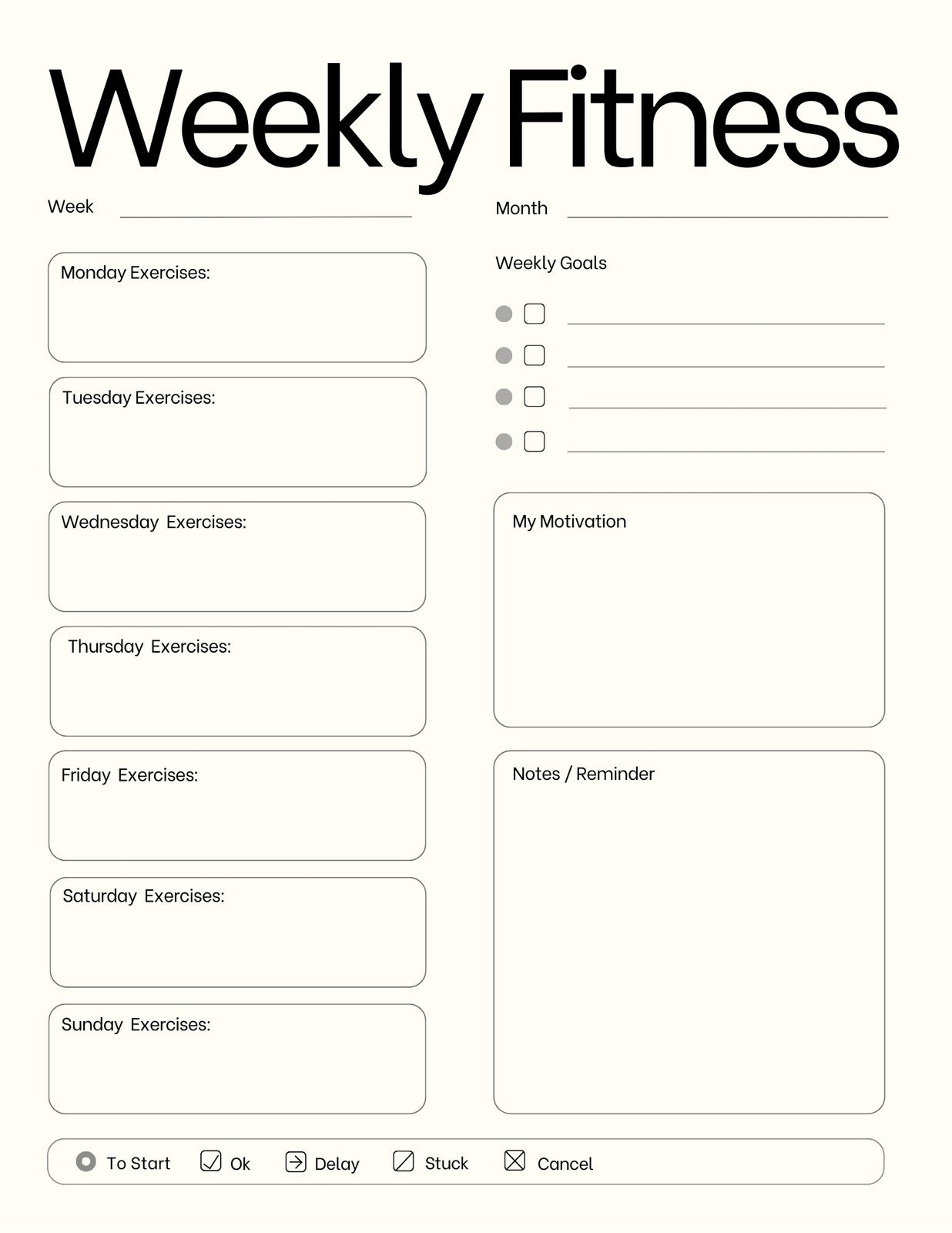 Workout Chart Free Printable