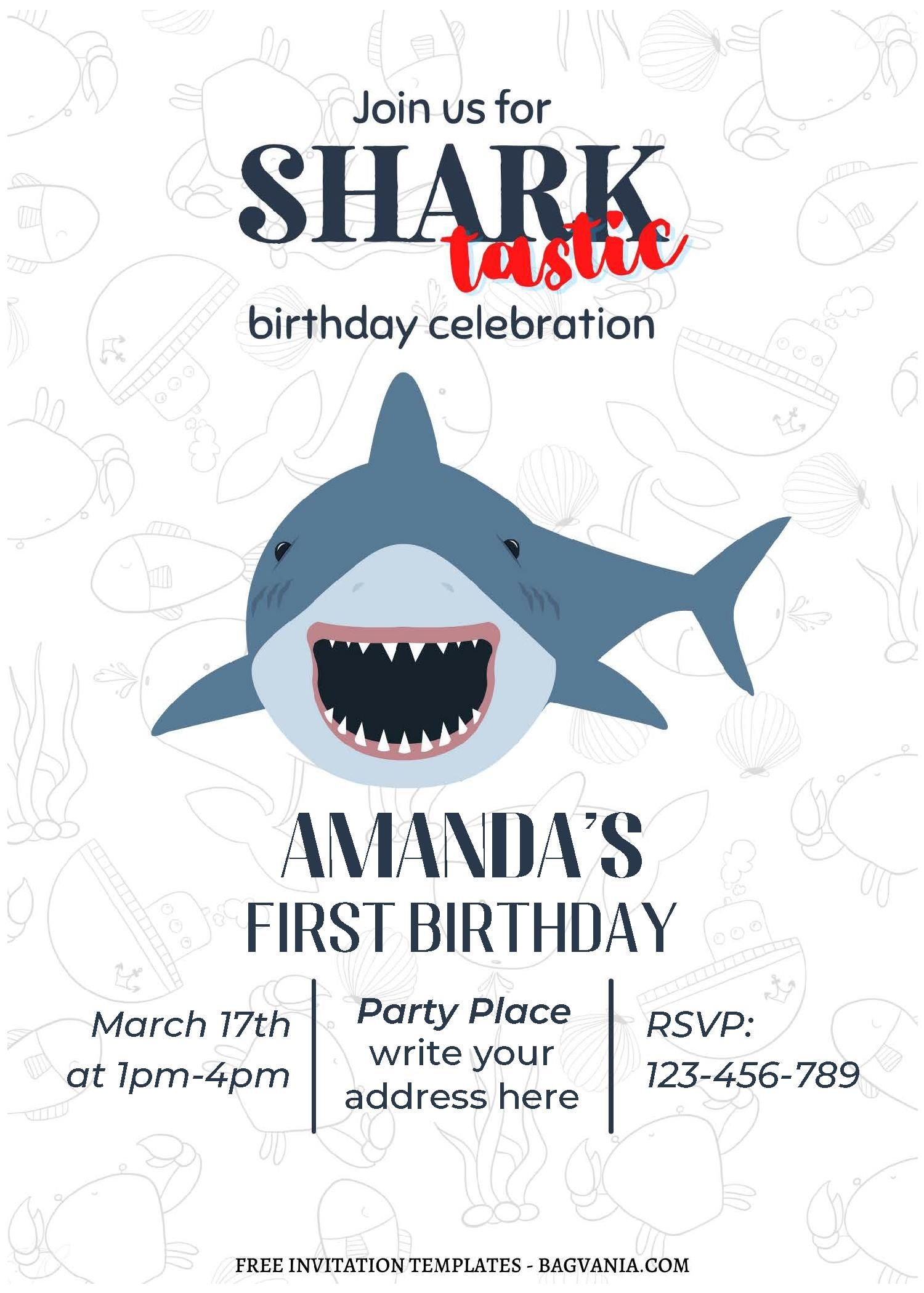 Free Editable PDF Simple Shark Themed Birthday Invitation Templates