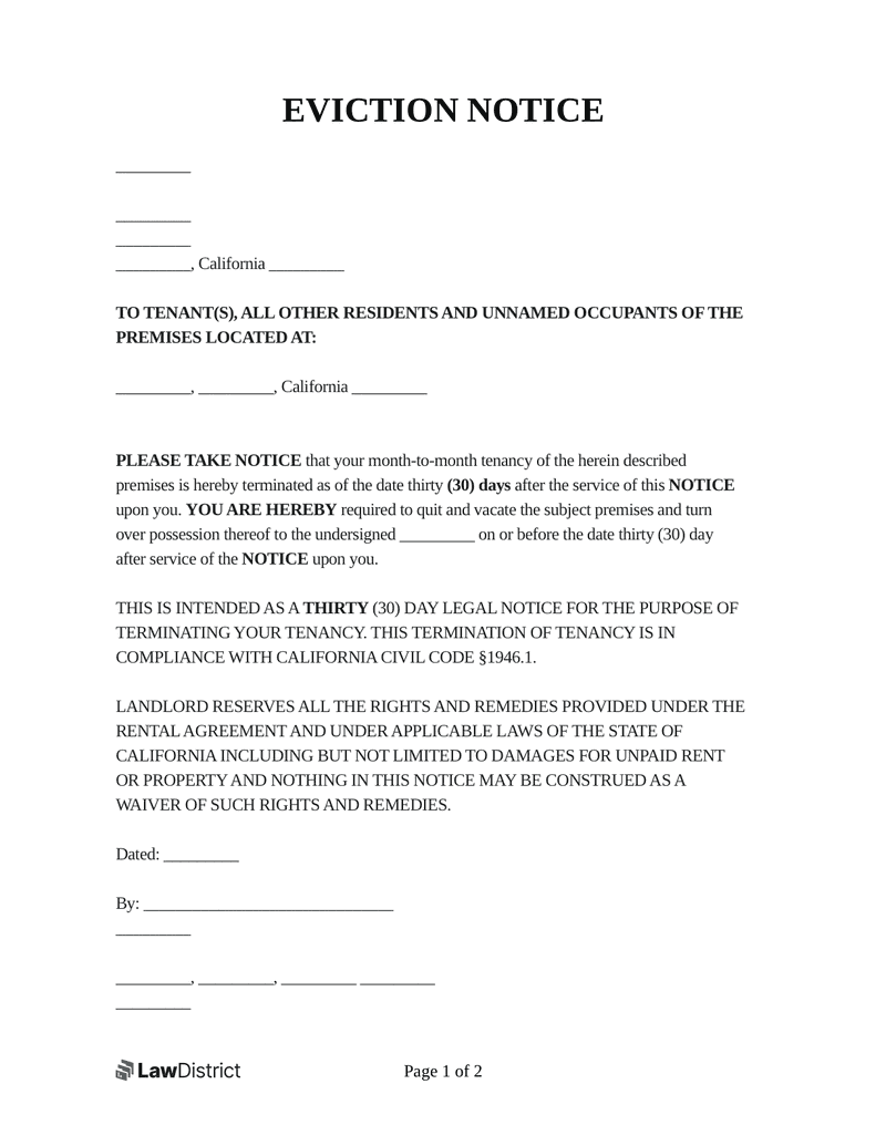 Free Eviction Notice Template PDF Word Forms LawDistrict