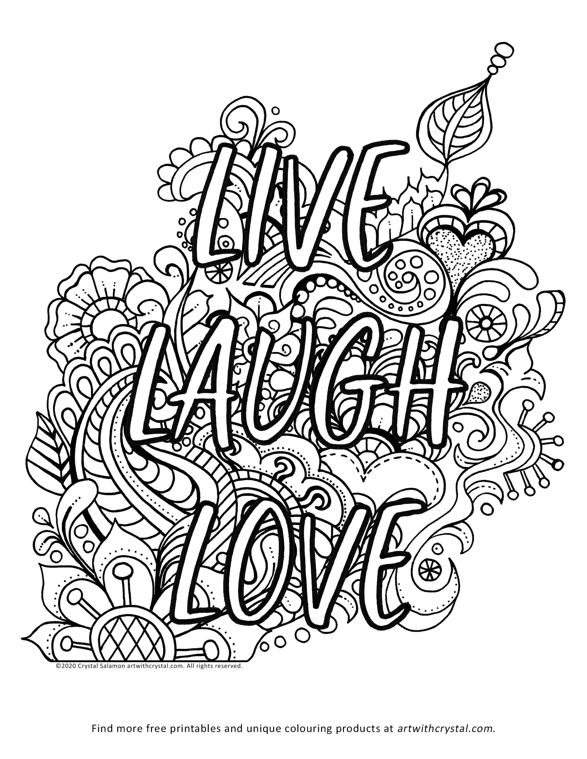 Free Inspirational Printable Colouring Page Live Laugh Love