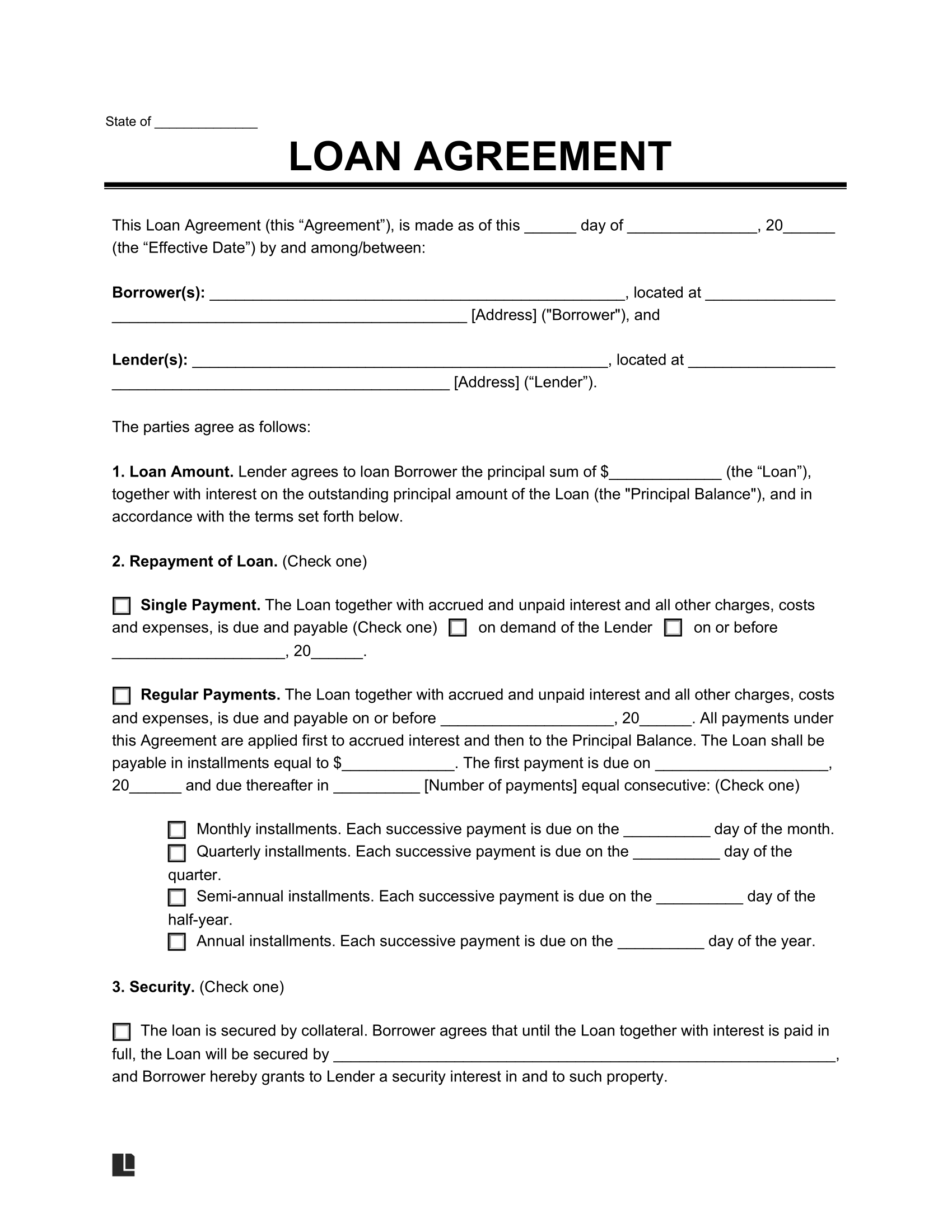 Free Loan Agreement Templates PDF Word